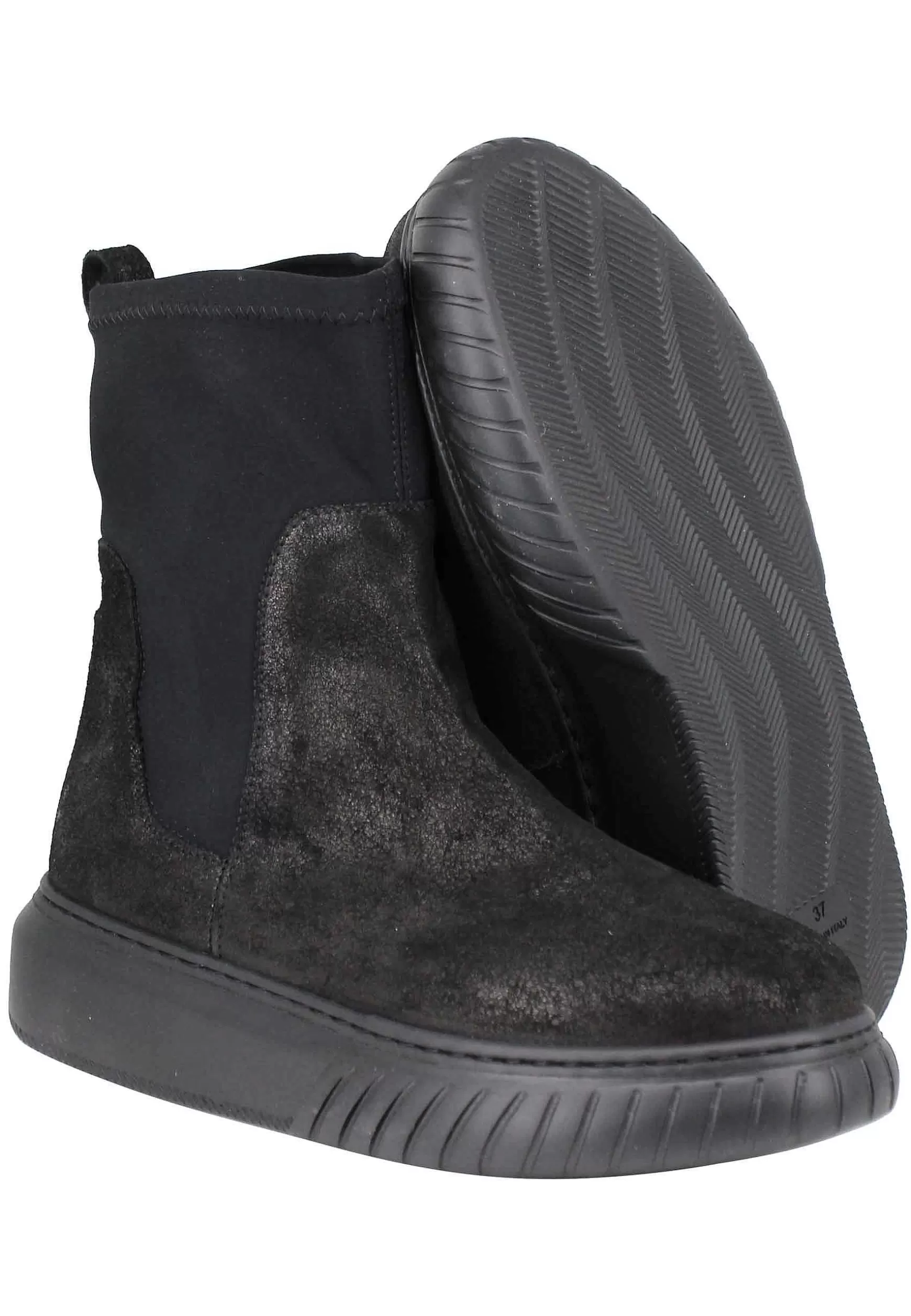 Sneakers Donna A Stivaletto In Pelle Nera E Tessuto Elasticizzato In Tinta Suola In Gomma Alta*Andia Fora Shop