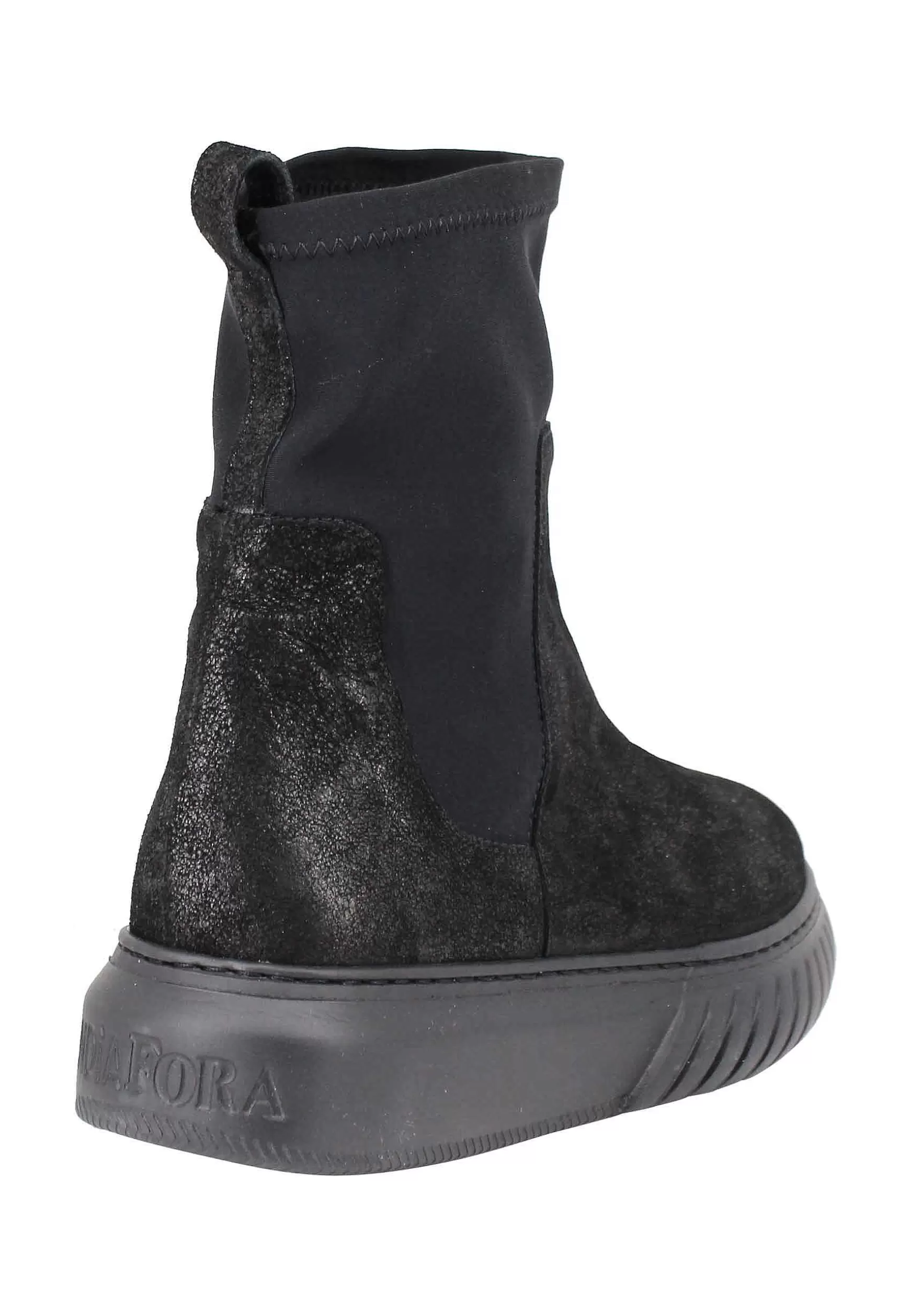 Sneakers Donna A Stivaletto In Pelle Nera E Tessuto Elasticizzato In Tinta Suola In Gomma Alta*Andia Fora Shop