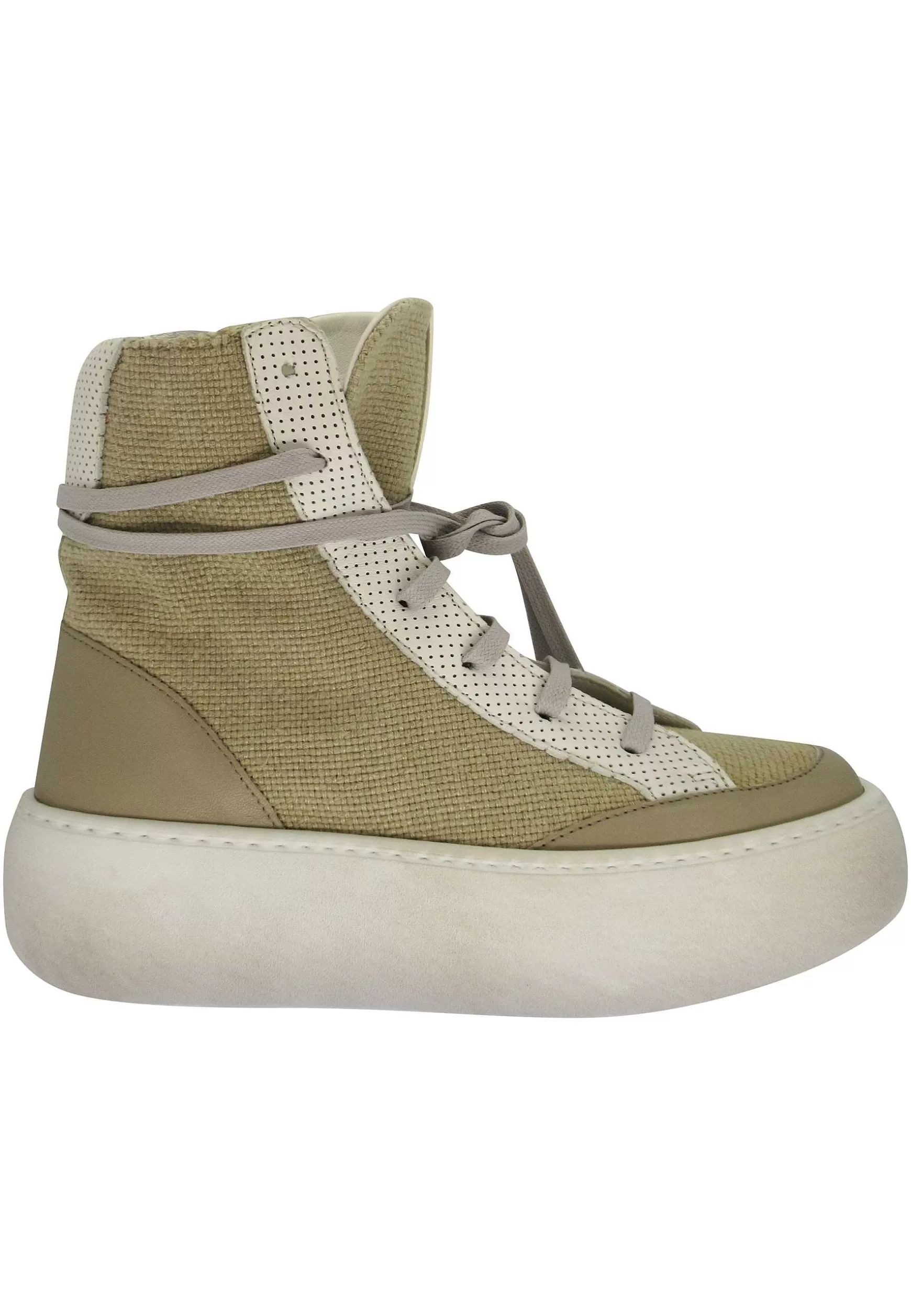 Sneakers Donna A Stivaletto In Tessuto Naturale E Pelle Off White Con Zeppa*Andia Fora Online