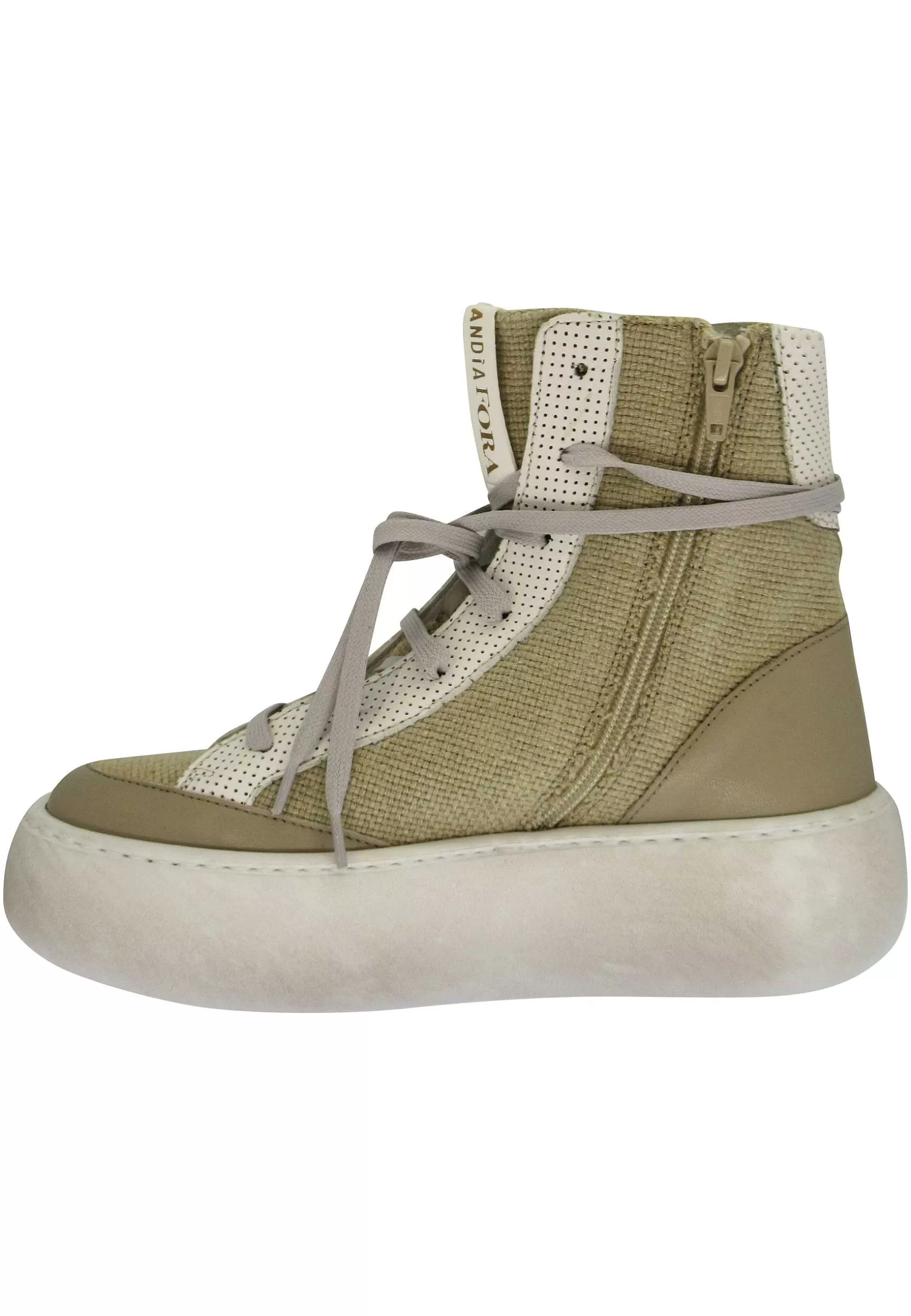 Sneakers Donna A Stivaletto In Tessuto Naturale E Pelle Off White Con Zeppa*Andia Fora Online