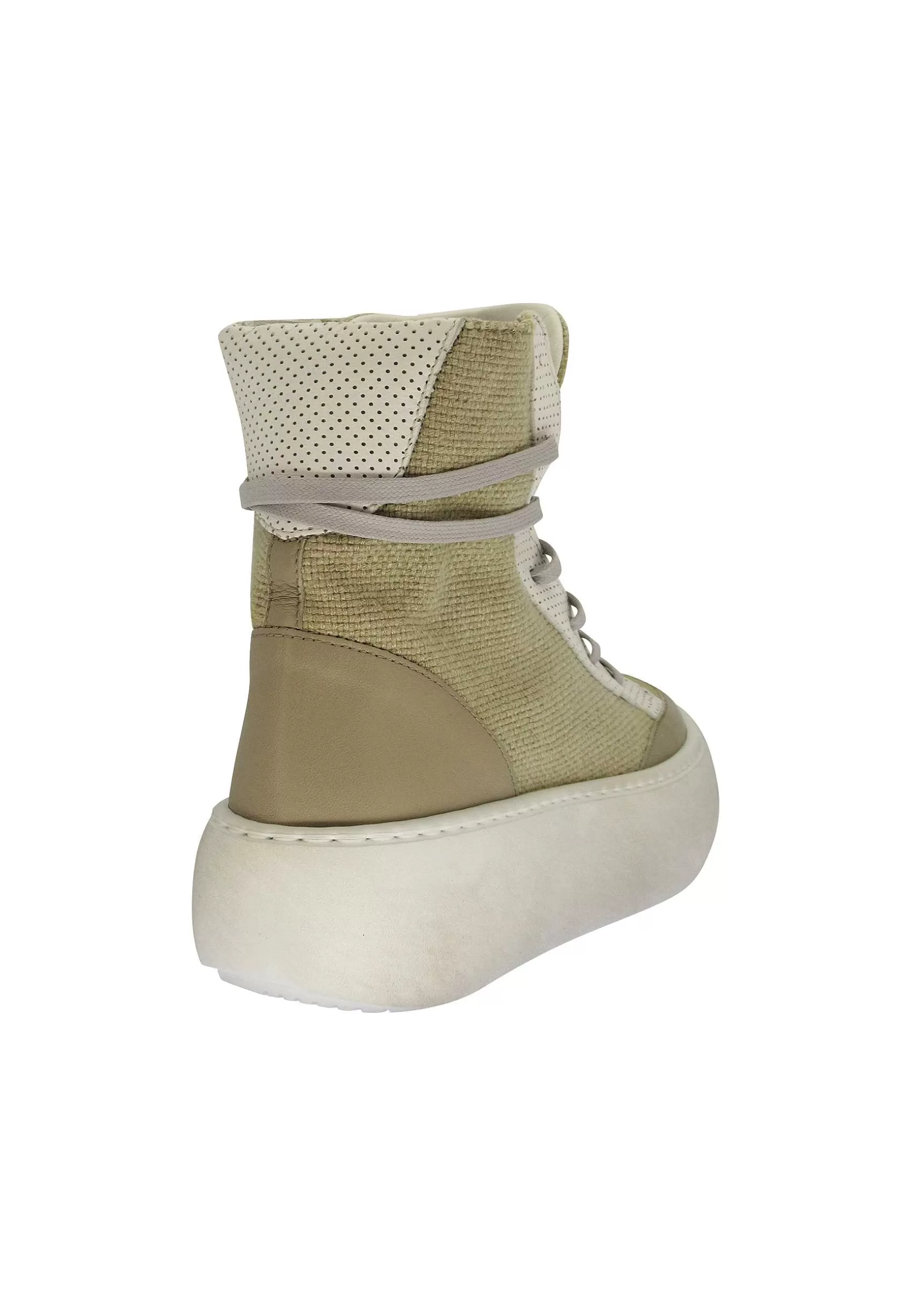 Sneakers Donna A Stivaletto In Tessuto Naturale E Pelle Off White Con Zeppa*Andia Fora Online