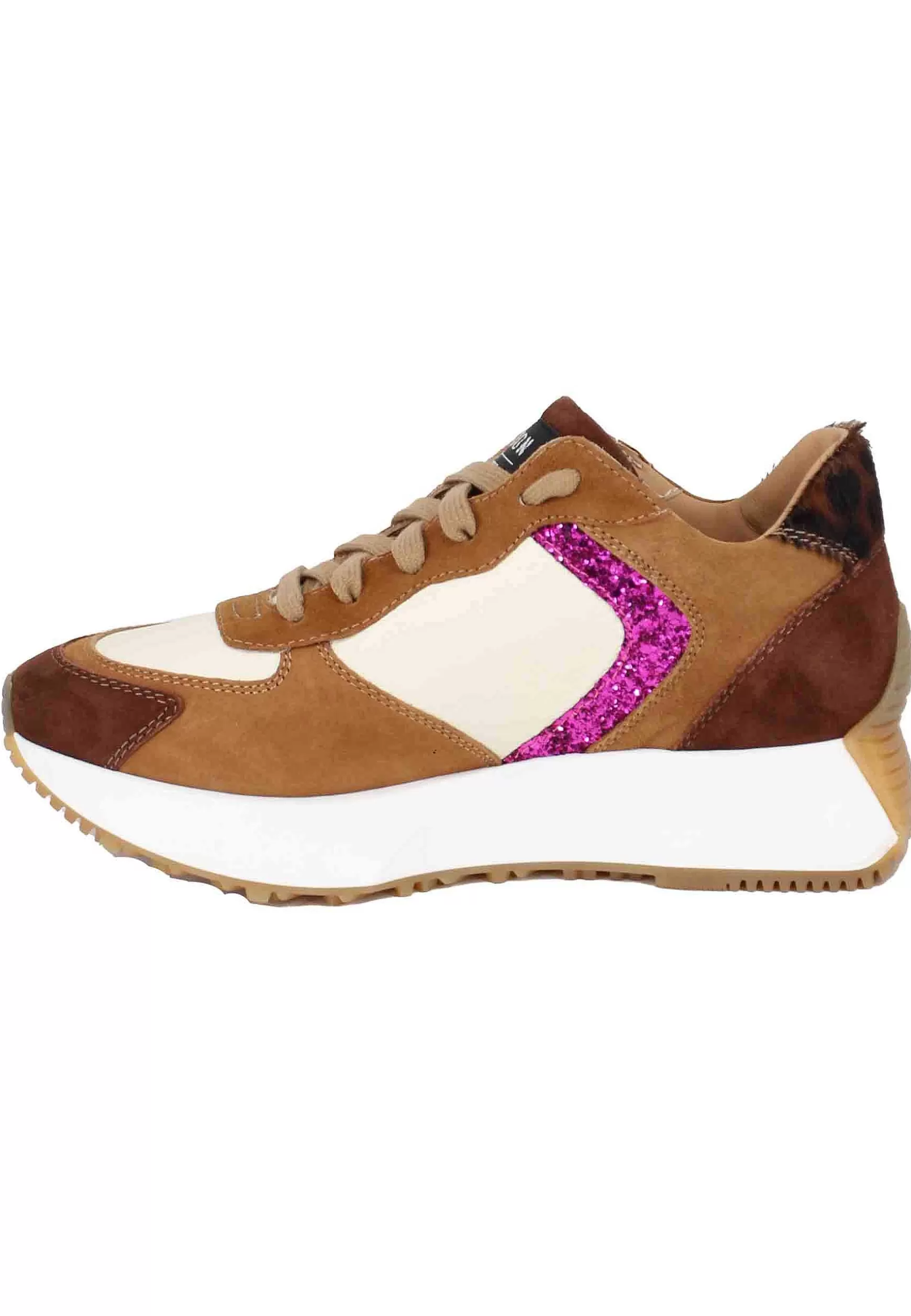 Sneakers Donna In Camoscio Cuoio E Pelle Avorio Con Zeppa In Gomma*Stokton Discount