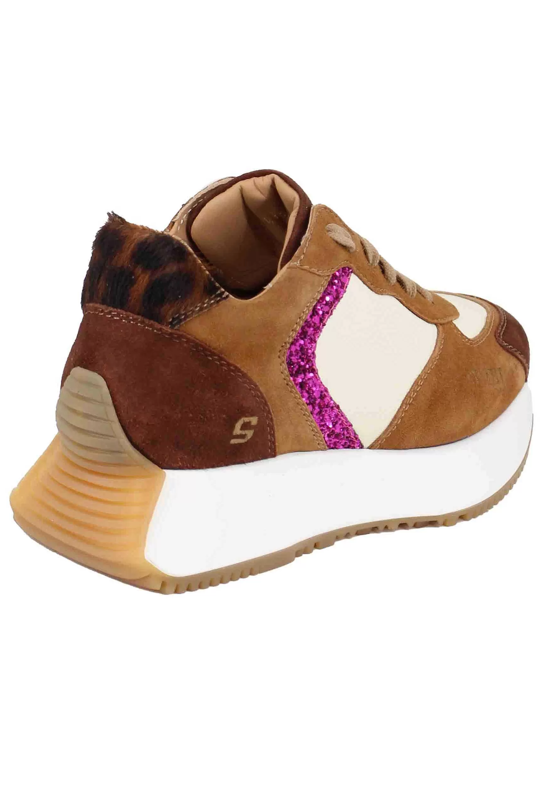 Sneakers Donna In Camoscio Cuoio E Pelle Avorio Con Zeppa In Gomma*Stokton Discount