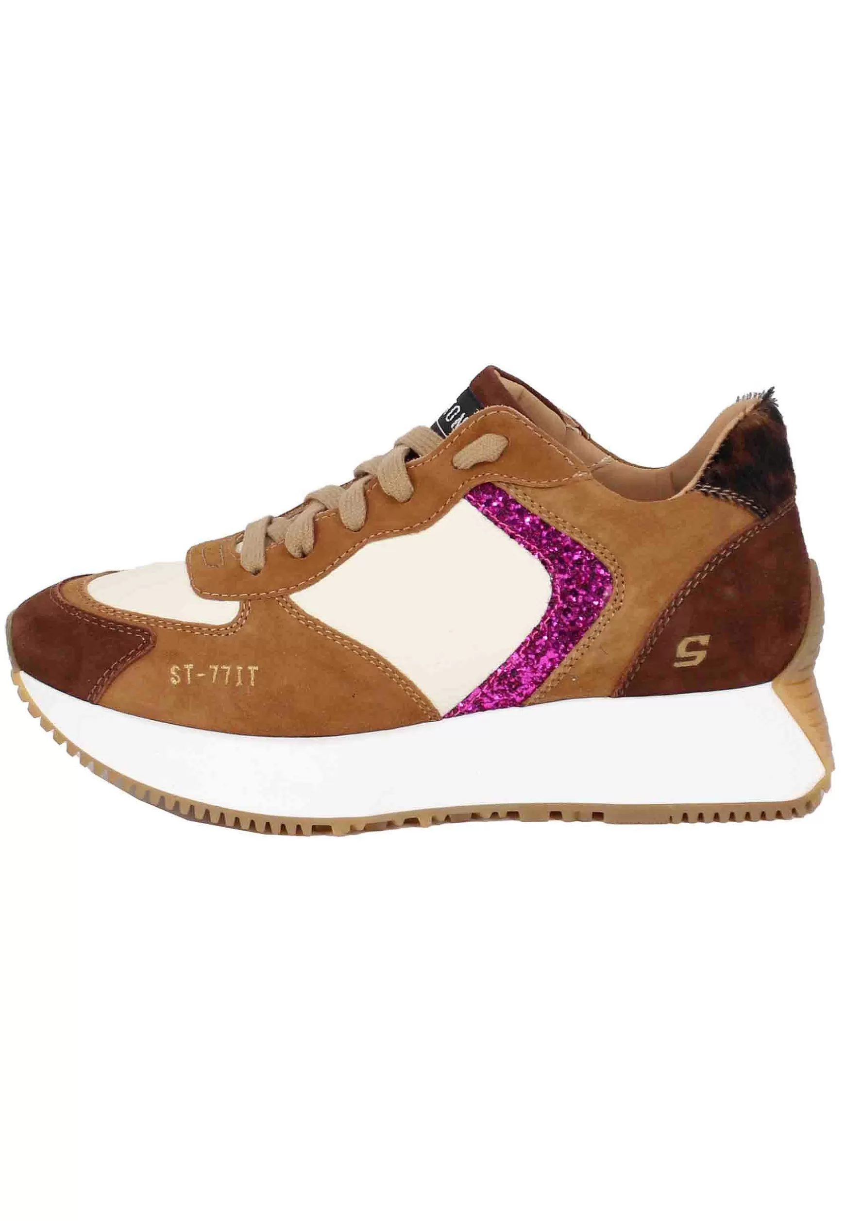 Sneakers Donna In Camoscio Cuoio E Pelle Avorio Con Zeppa In Gomma*Stokton Discount