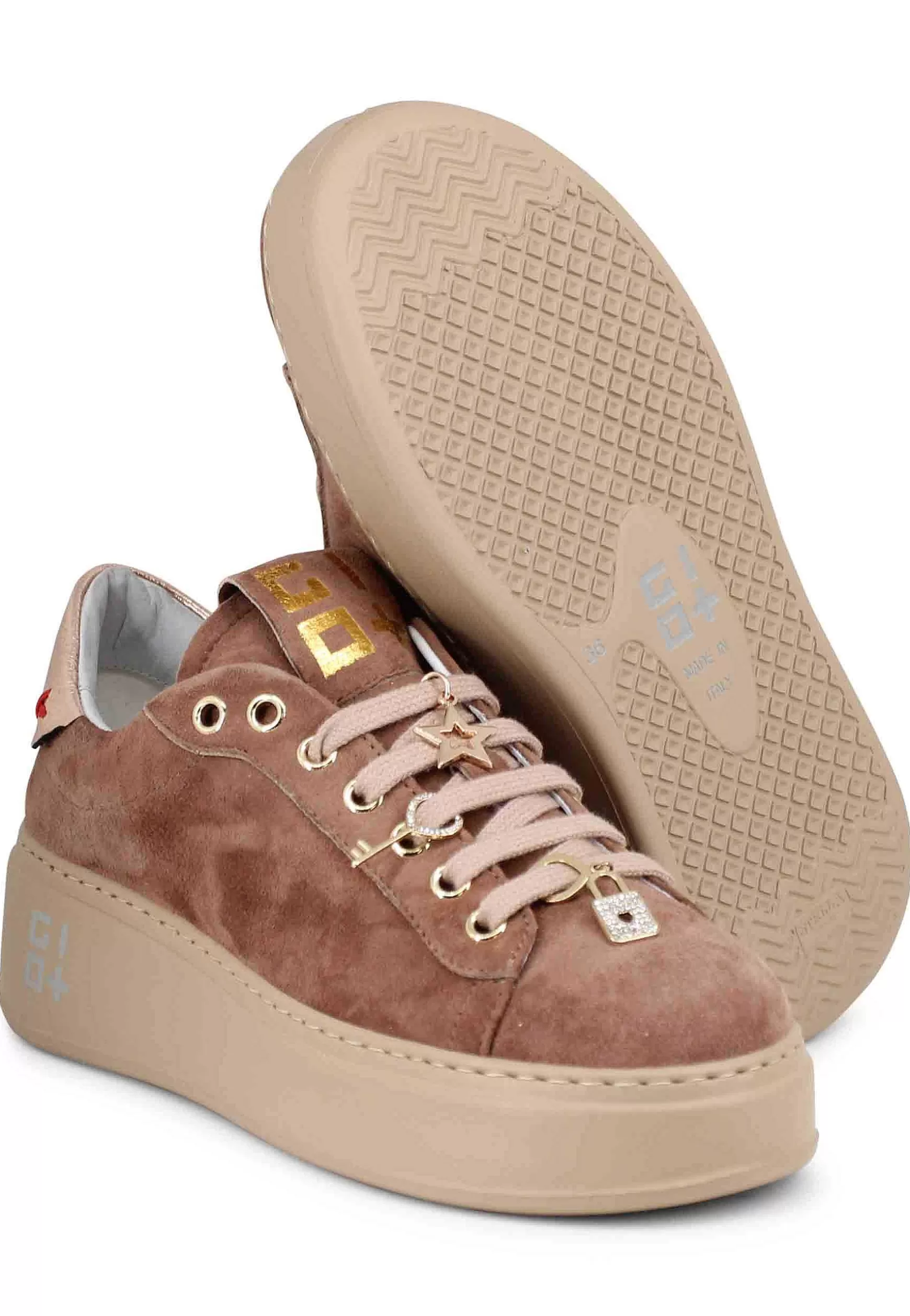 Sneakers Donna In Camoscio Tortora Con Accessori Gioiello*Gio + Outlet