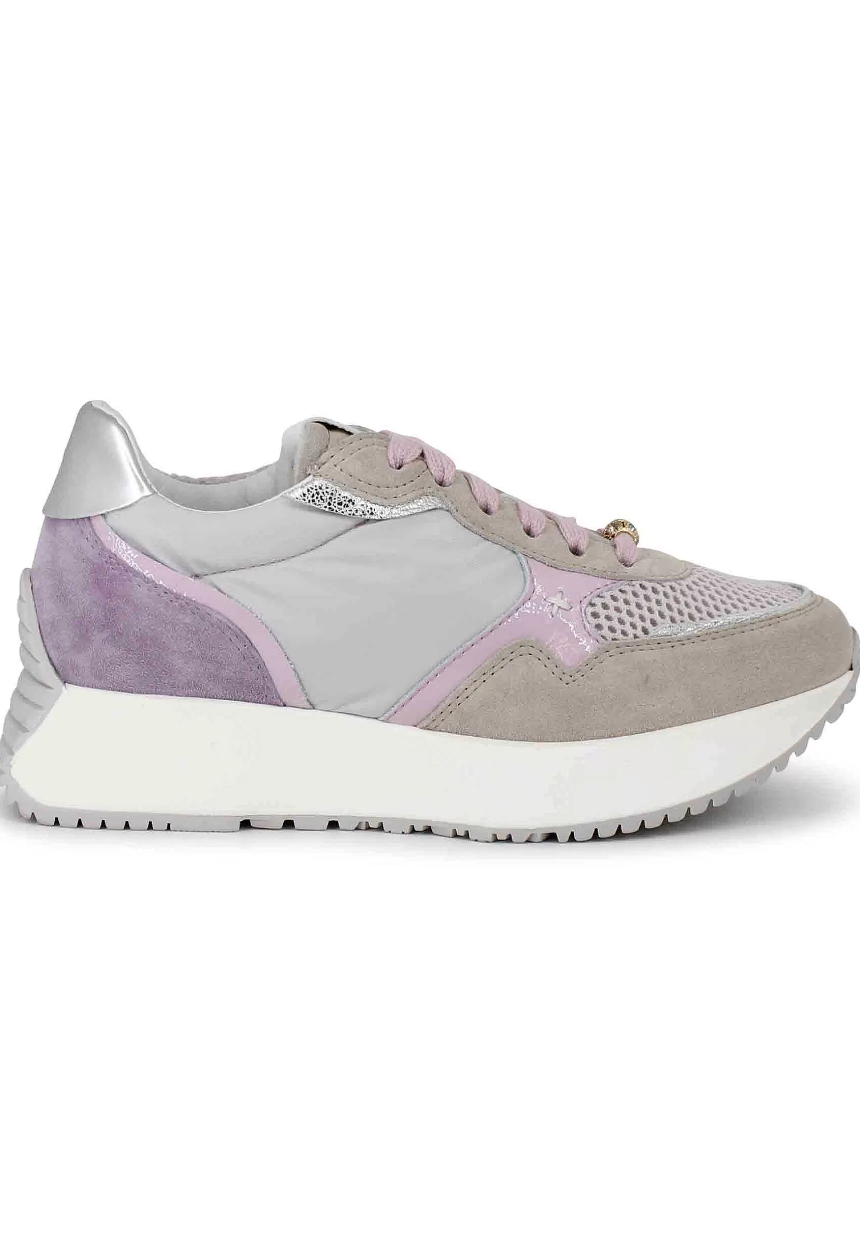 Sneakers Donna In Pelle Argento Con Zeppa Running In Gomma*Gio + Flash Sale