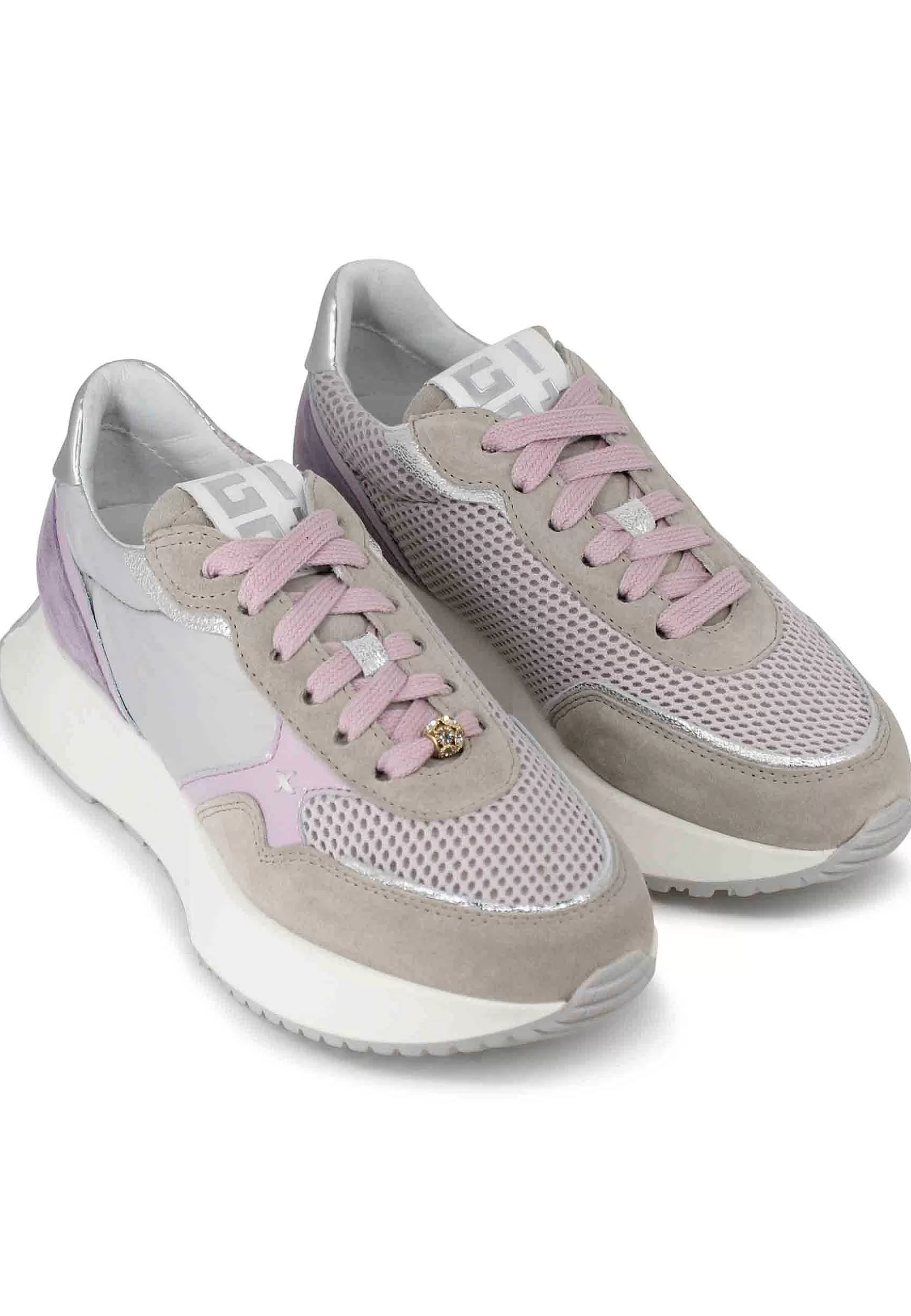 Sneakers Donna In Pelle Argento Con Zeppa Running In Gomma*Gio + Flash Sale