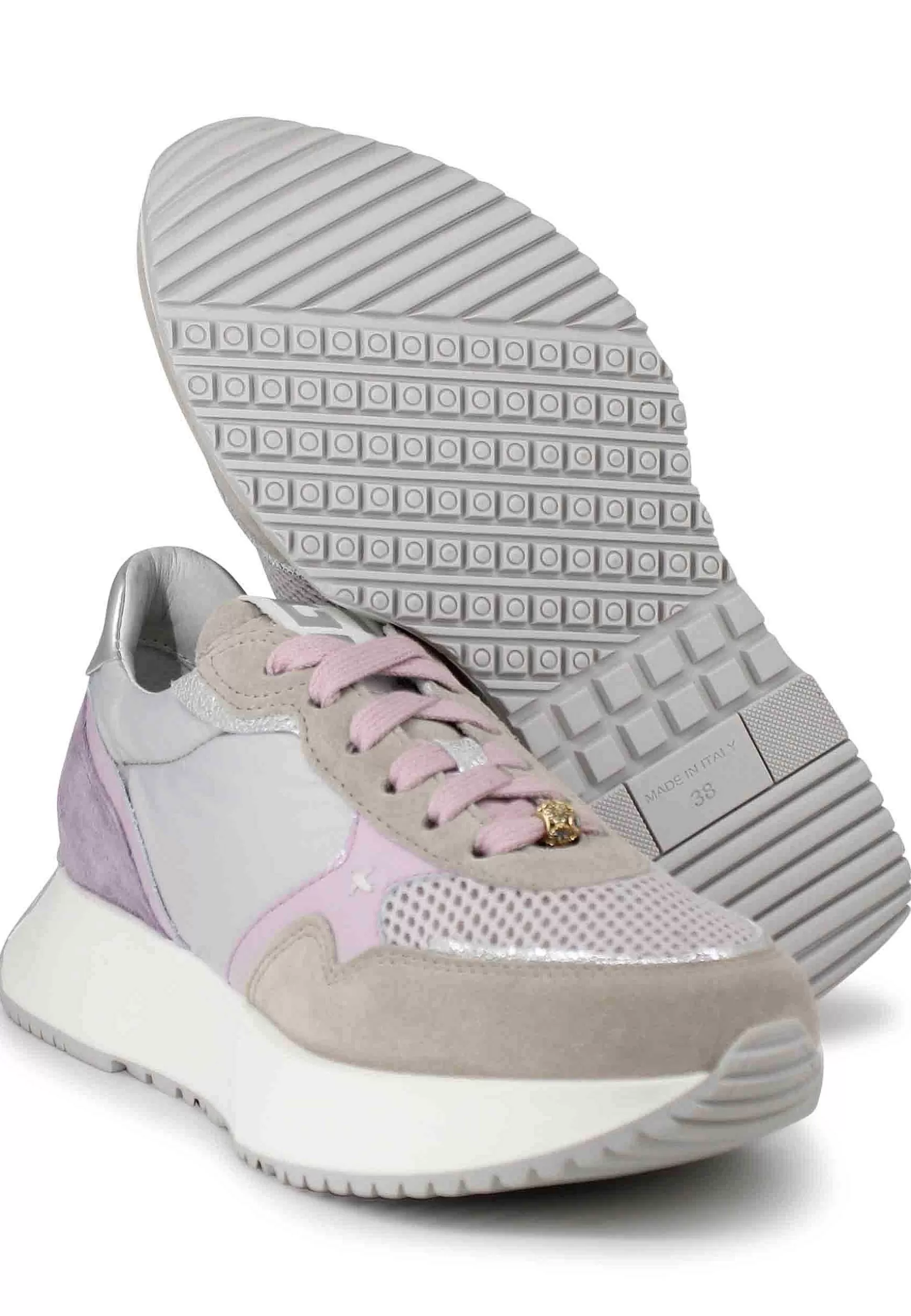 Sneakers Donna In Pelle Argento Con Zeppa Running In Gomma*Gio + Flash Sale