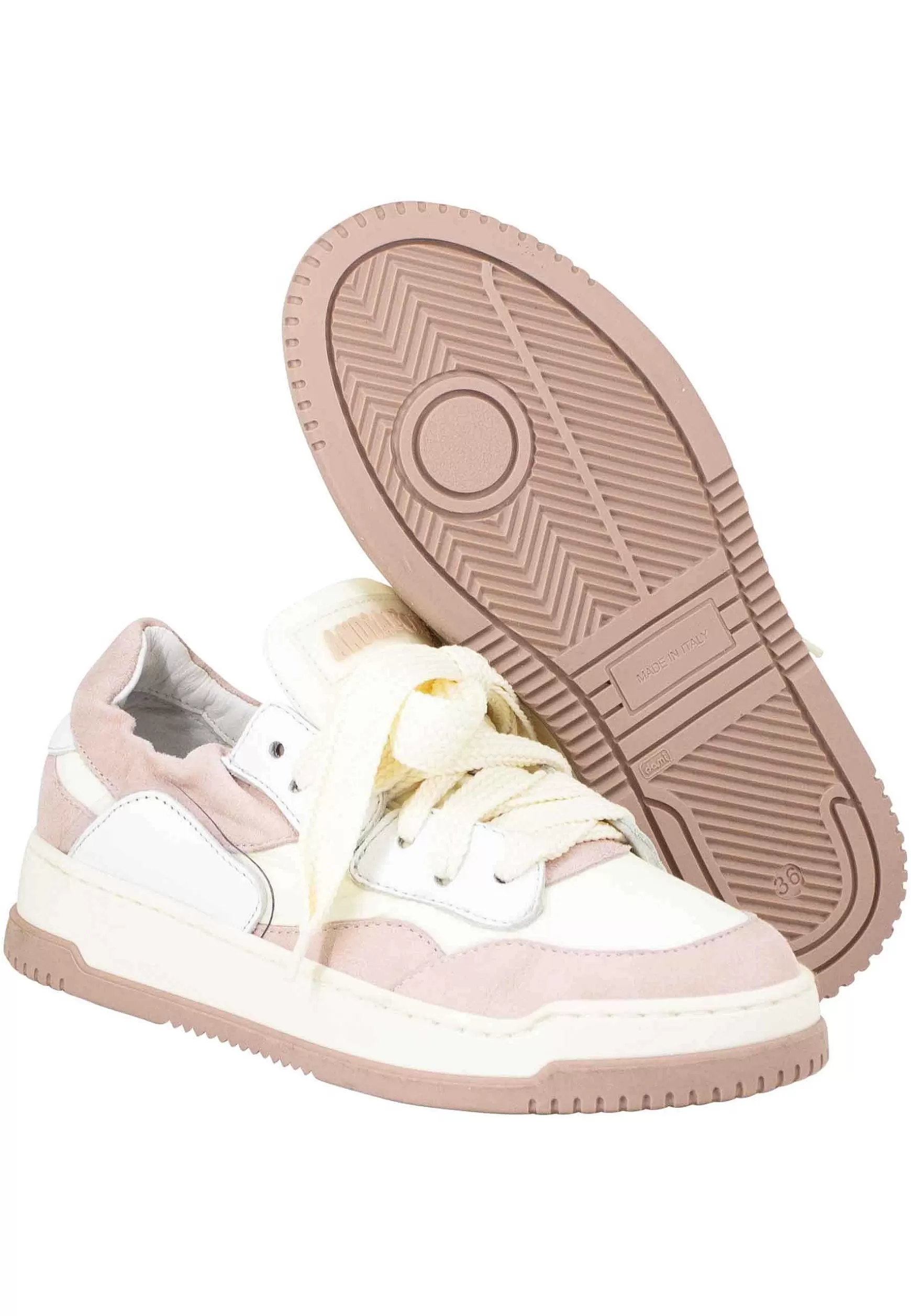 Sneakers Donna In Pelle Beige E Rosa Con Fondo Gomma*Andia Fora Discount