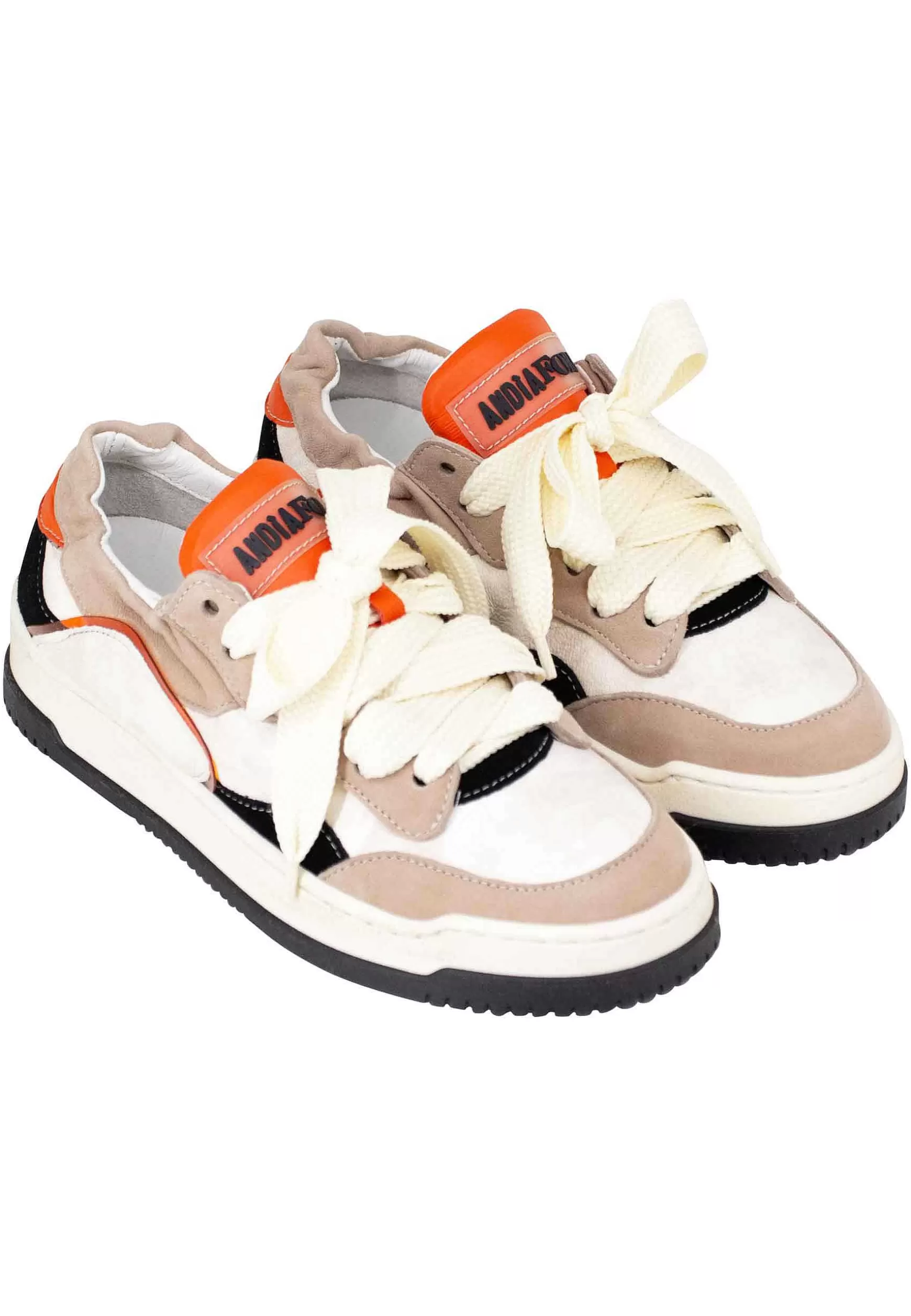 Sneakers Donna In Pelle Beige E Taupe Con Fondo Gomma*Andia Fora Sale