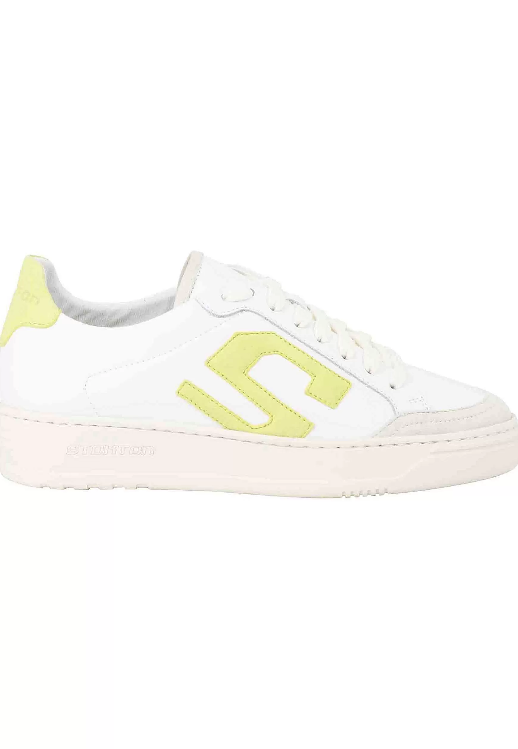 Sneakers Donna In Pelle Bianca Con Riporti In Pelle Lime*Stokton Hot
