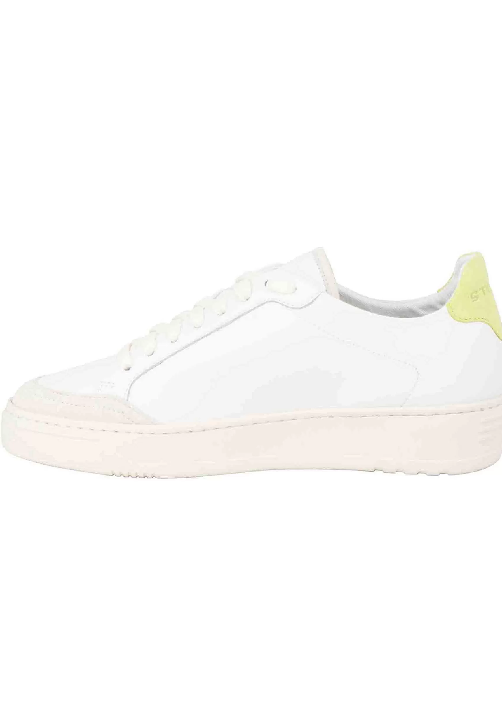 Sneakers Donna In Pelle Bianca Con Riporti In Pelle Lime*Stokton Hot