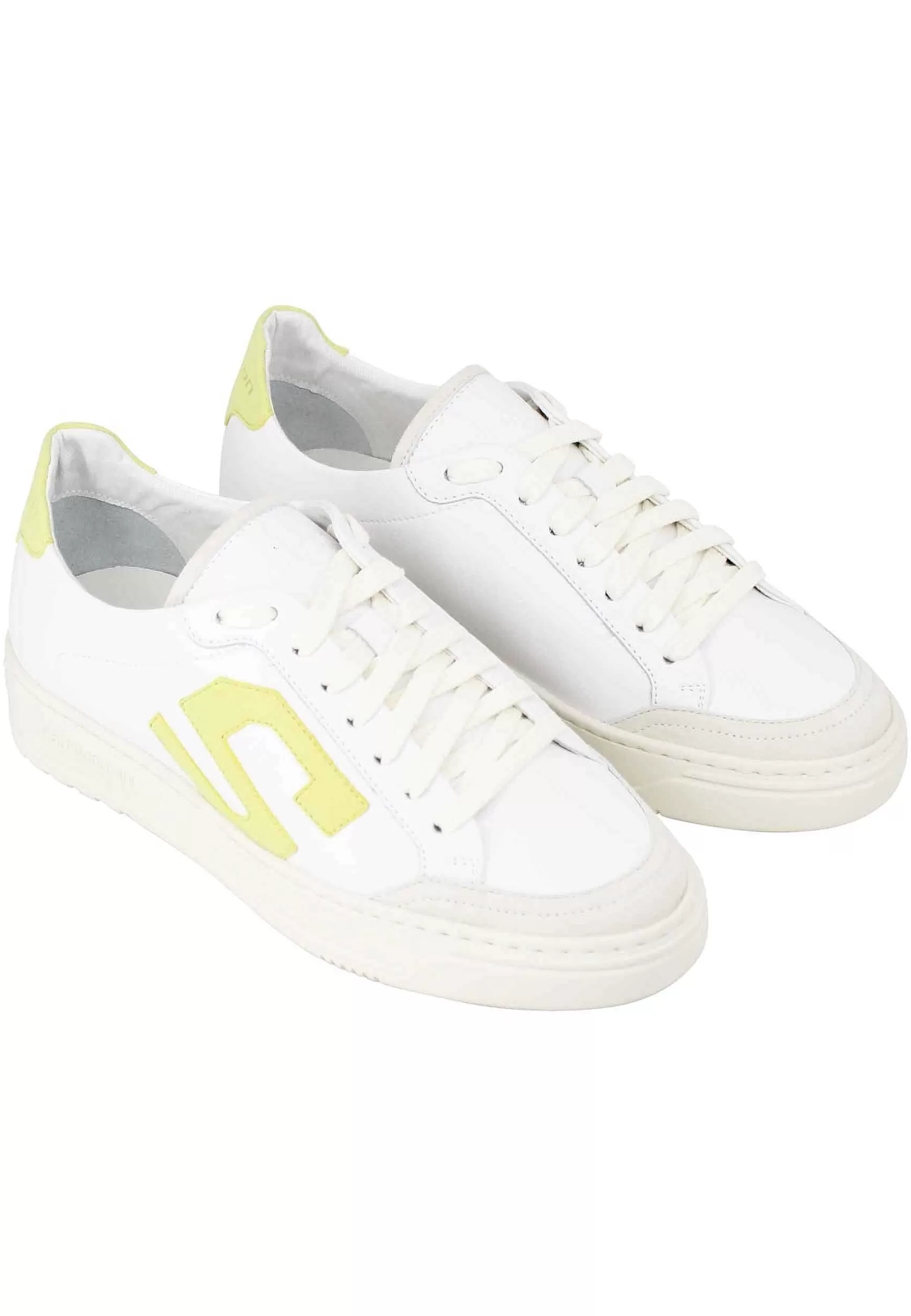 Sneakers Donna In Pelle Bianca Con Riporti In Pelle Lime*Stokton Hot