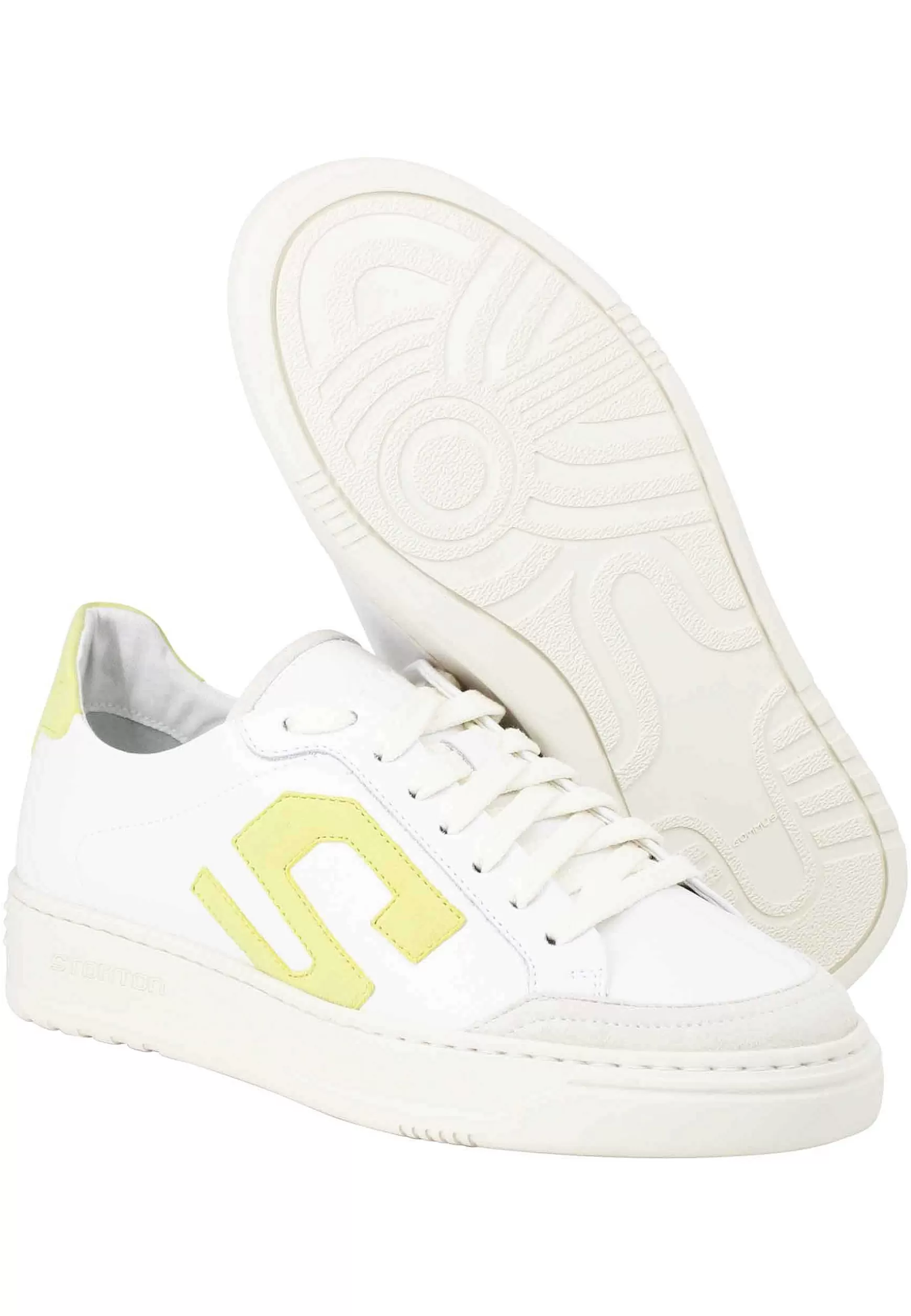 Sneakers Donna In Pelle Bianca Con Riporti In Pelle Lime*Stokton Hot