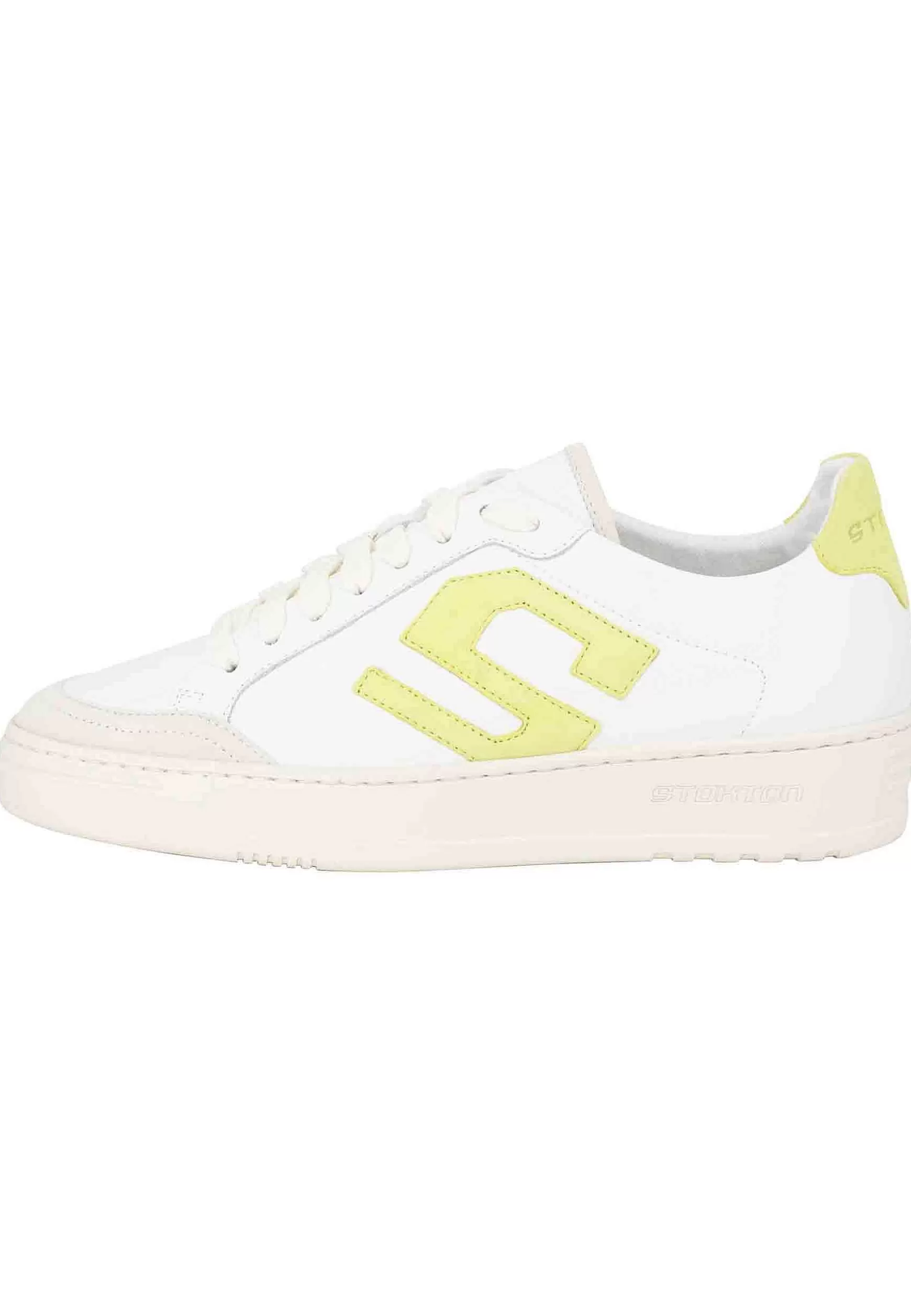 Sneakers Donna In Pelle Bianca Con Riporti In Pelle Lime*Stokton Hot