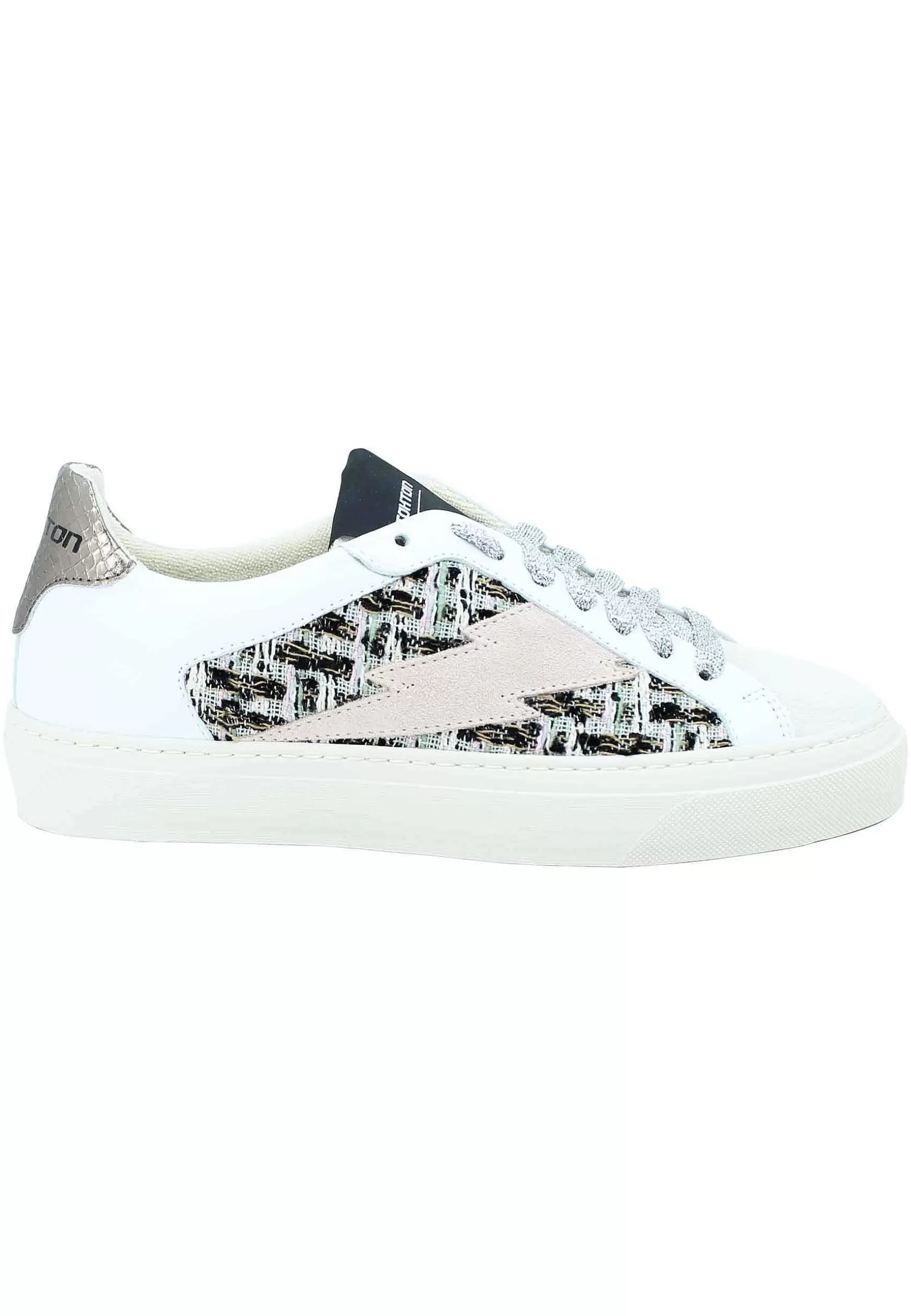 Sneakers Donna In Pelle Bianca E Tessuto Con Fondo In Gomma Bianco*Stokton Clearance