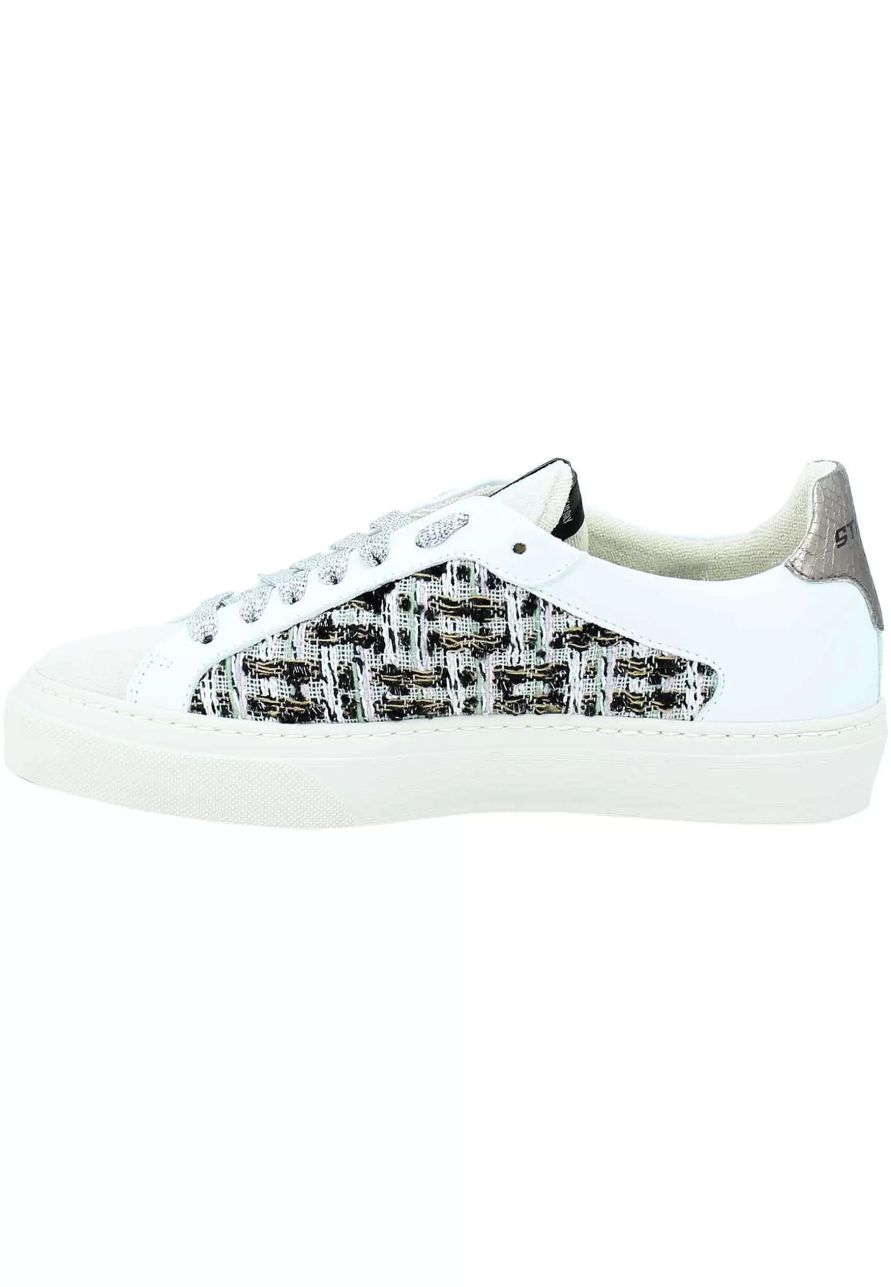 Sneakers Donna In Pelle Bianca E Tessuto Con Fondo In Gomma Bianco*Stokton Clearance