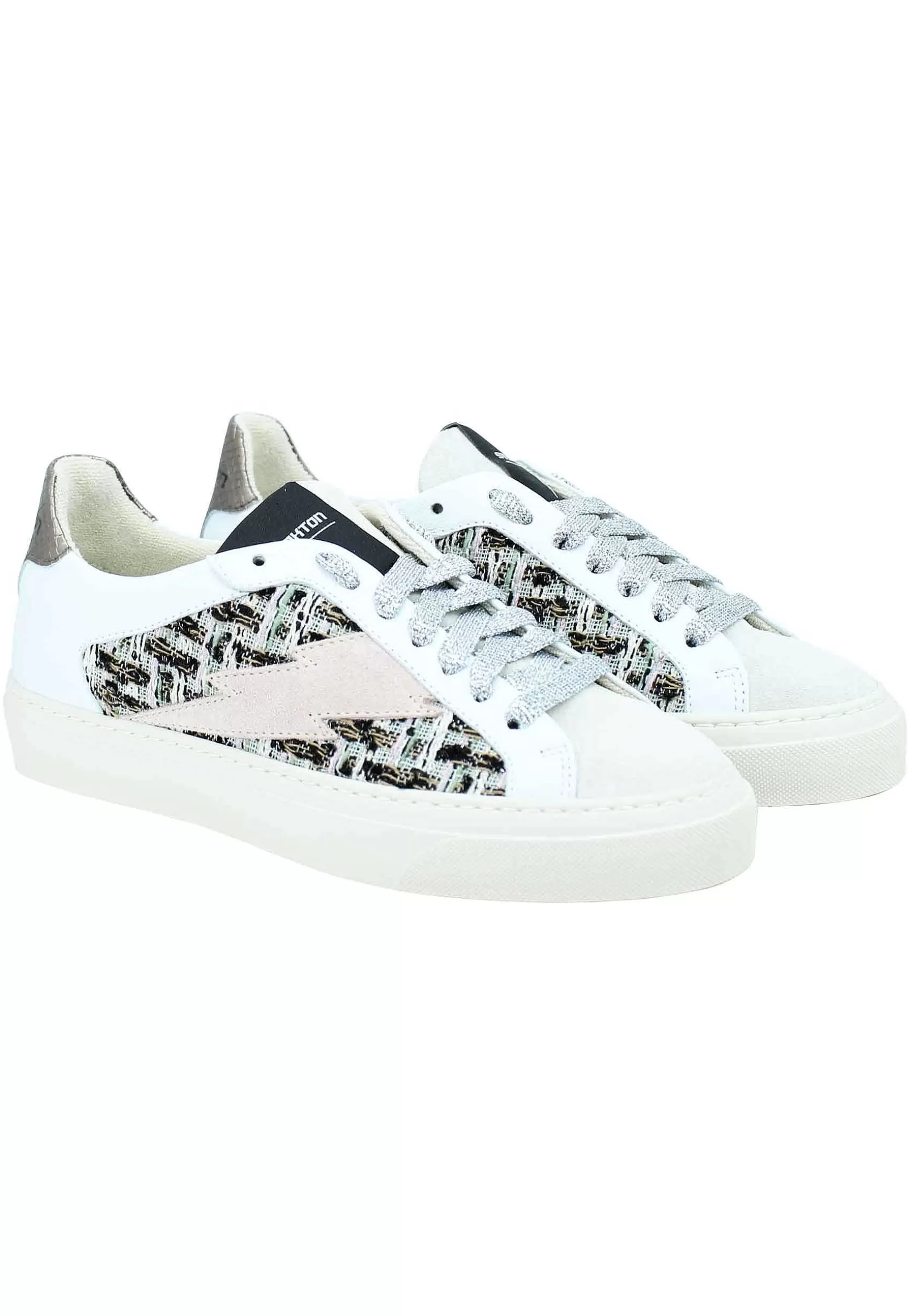 Sneakers Donna In Pelle Bianca E Tessuto Con Fondo In Gomma Bianco*Stokton Clearance