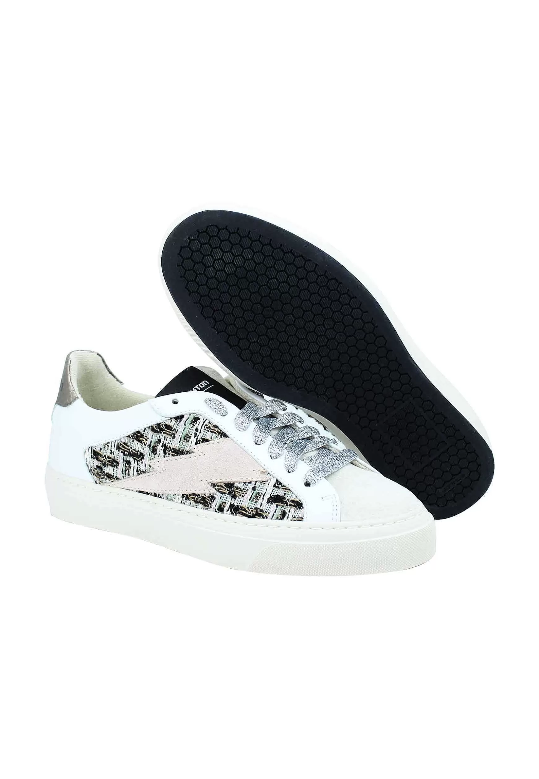 Sneakers Donna In Pelle Bianca E Tessuto Con Fondo In Gomma Bianco*Stokton Clearance