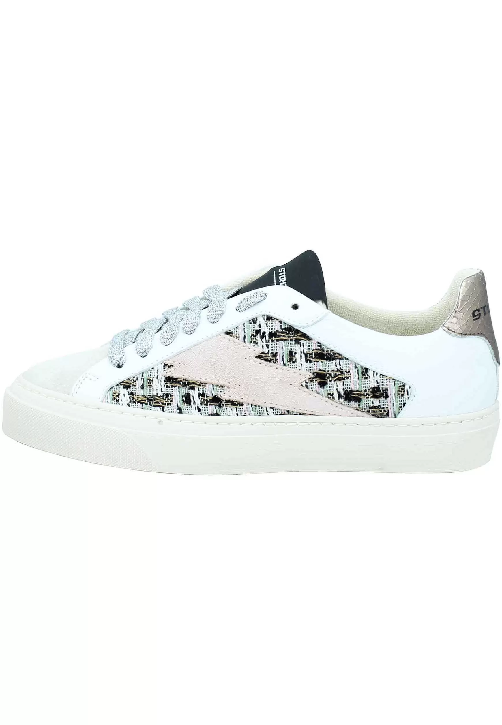 Sneakers Donna In Pelle Bianca E Tessuto Con Fondo In Gomma Bianco*Stokton Clearance