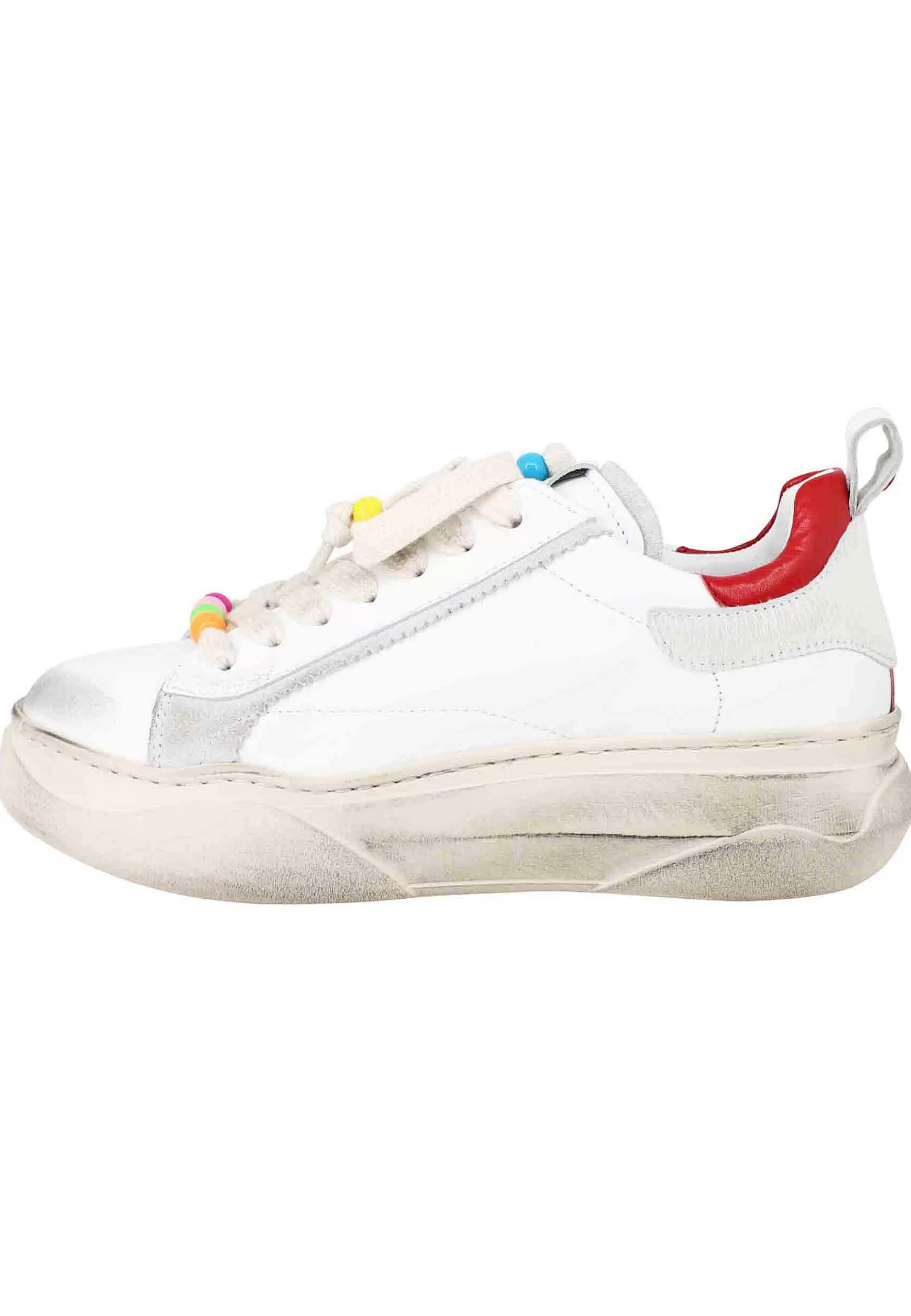 Sneakers Donna In Pelle Bianco Effetto Vintage Con Accessorio In Glitter Nero*Gio + Cheap