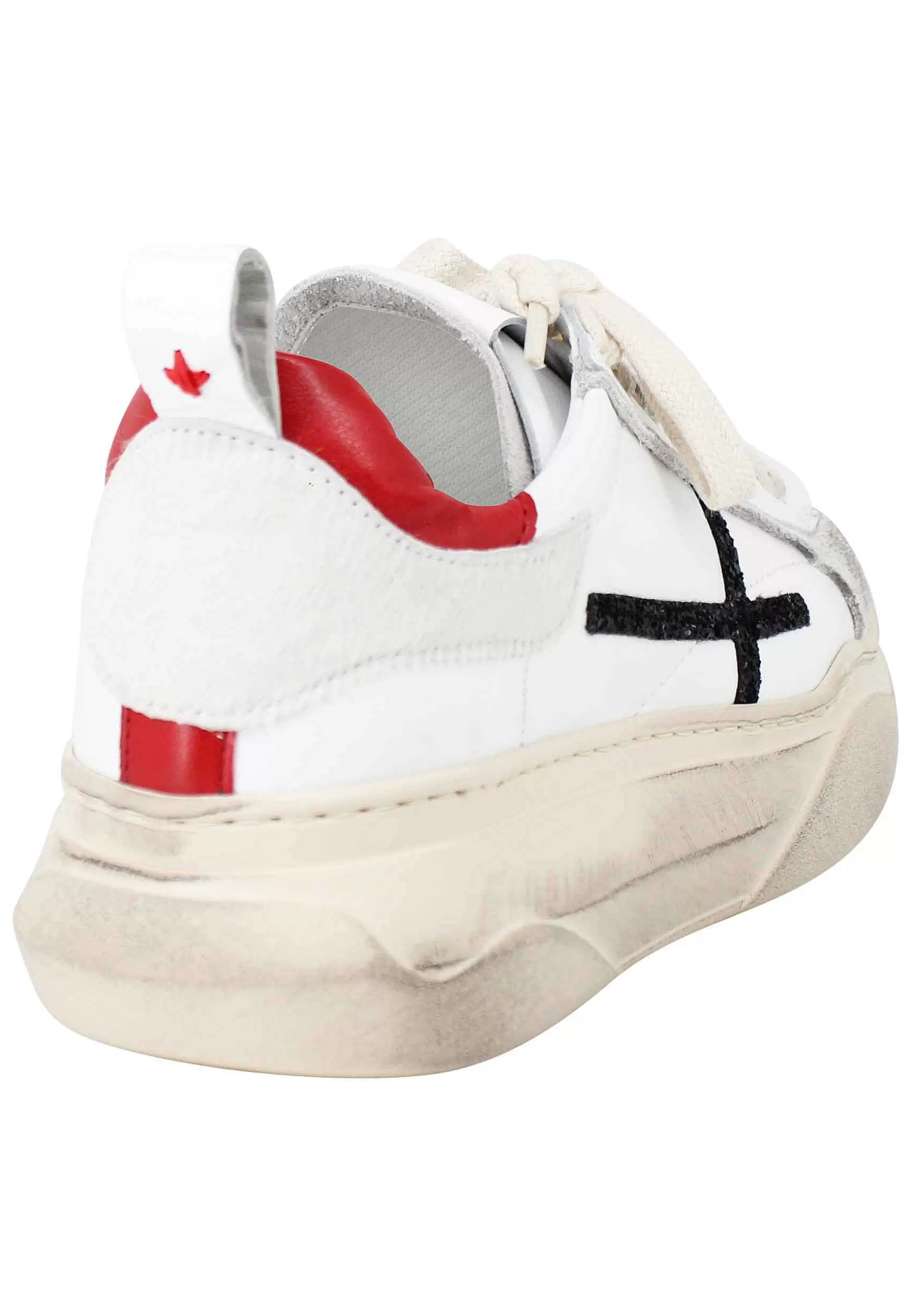 Sneakers Donna In Pelle Bianco Effetto Vintage Con Accessorio In Glitter Nero*Gio + Cheap