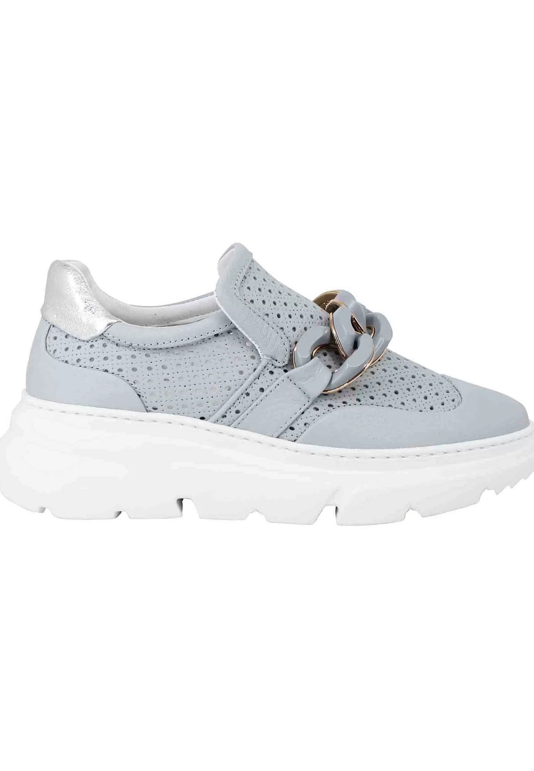 Sneakers Donna In Pelle Celeste Forata Con Catena Tono Su Tono*Stokton Cheap