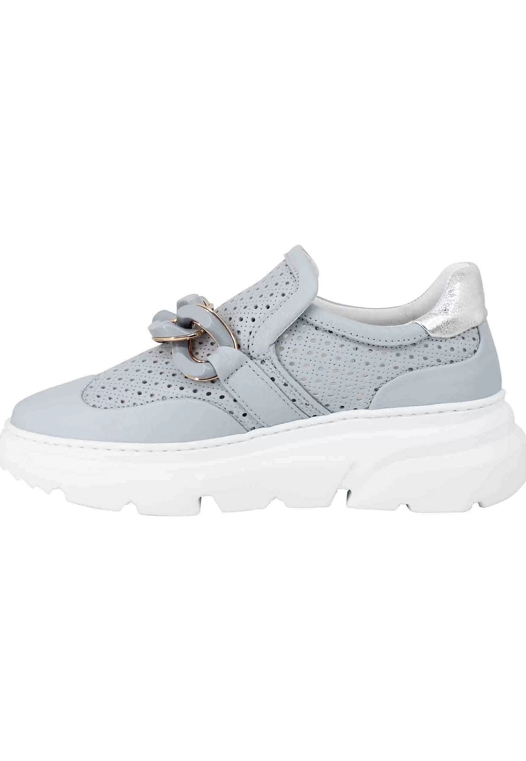 Sneakers Donna In Pelle Celeste Forata Con Catena Tono Su Tono*Stokton Cheap
