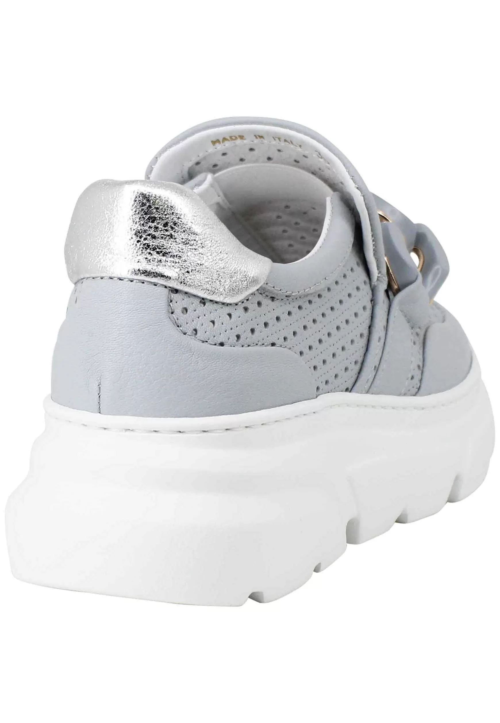 Sneakers Donna In Pelle Celeste Forata Con Catena Tono Su Tono*Stokton Cheap