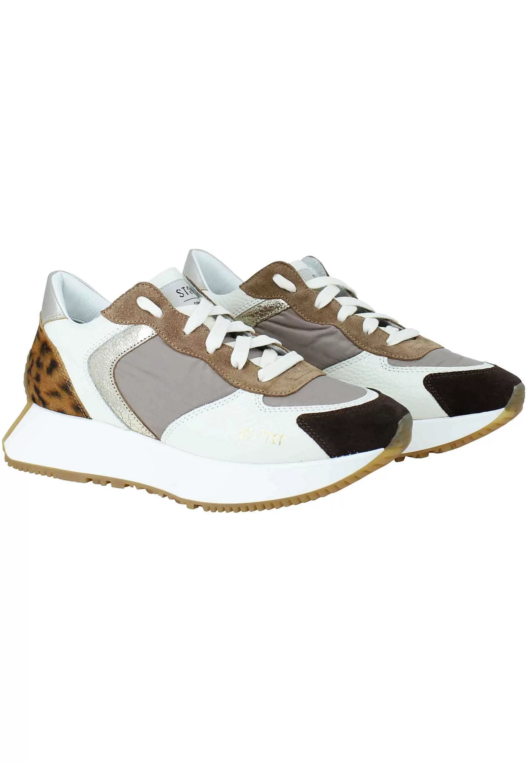 Sneakers Donna In Pelle E Tessuto Beige Con Riporto Animalier E Zeppa In Gomma*Stokton Cheap