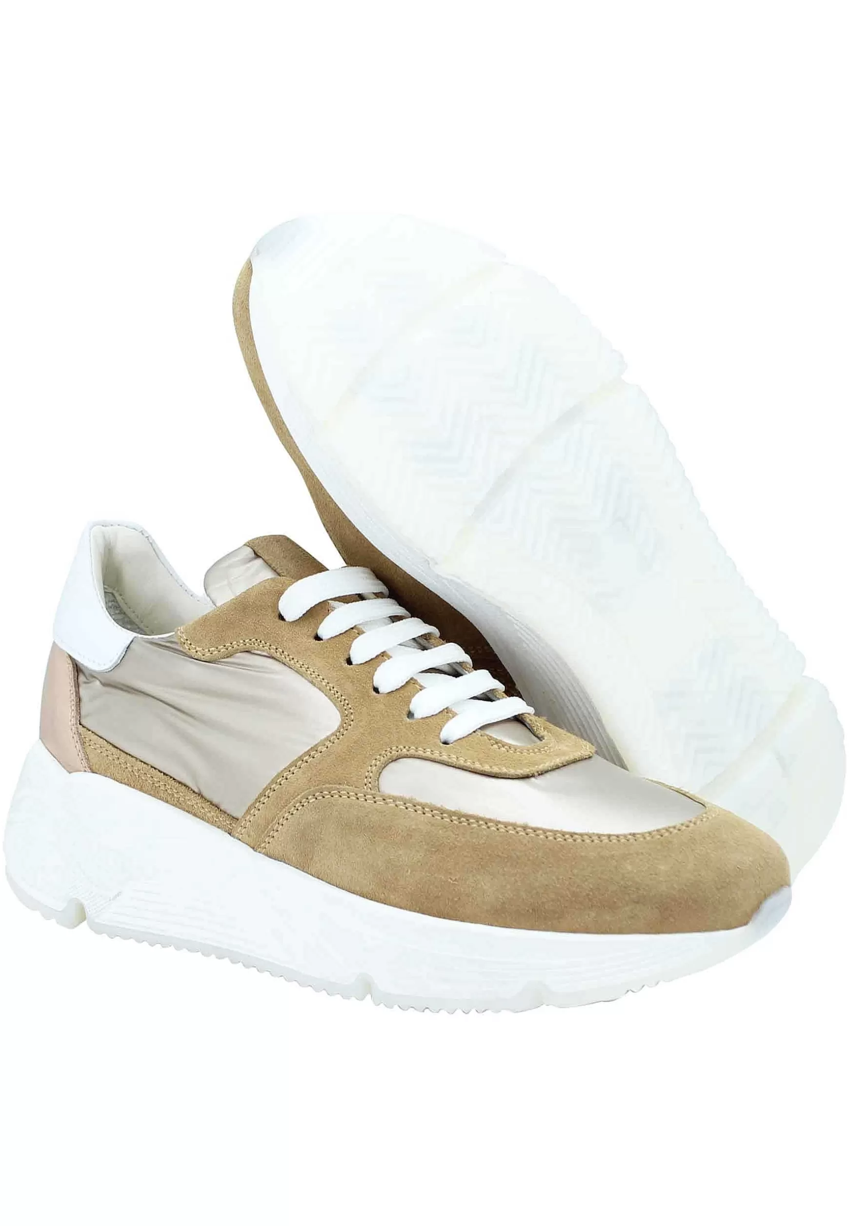 Sneakers Donna In Pelle E Tessuto Cammello Con Fondo Gomma Bianco*Janet & Janet Clearance