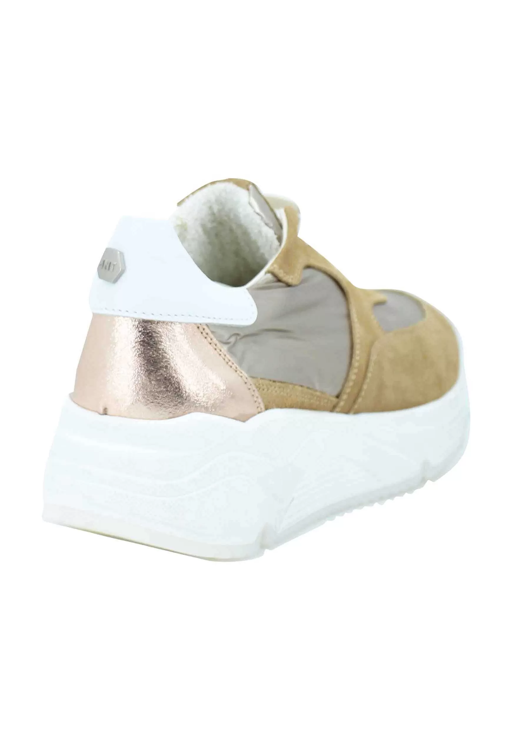 Sneakers Donna In Pelle E Tessuto Cammello Con Fondo Gomma Bianco*Janet & Janet Clearance