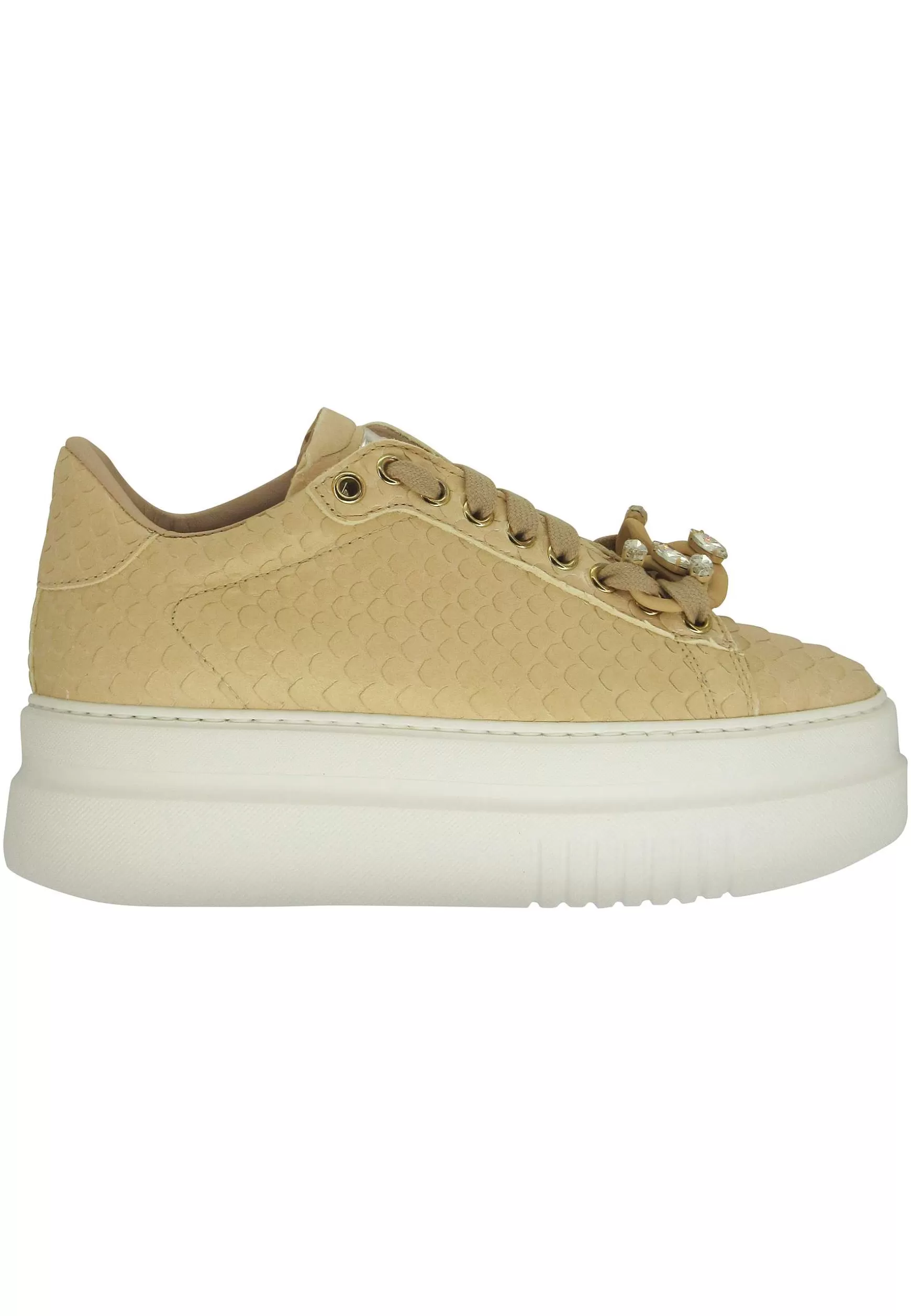 Sneakers Donna In Pelle Stampata Nude Con Morsetto In Strass E Zeppa Alta*Stokton Flash Sale