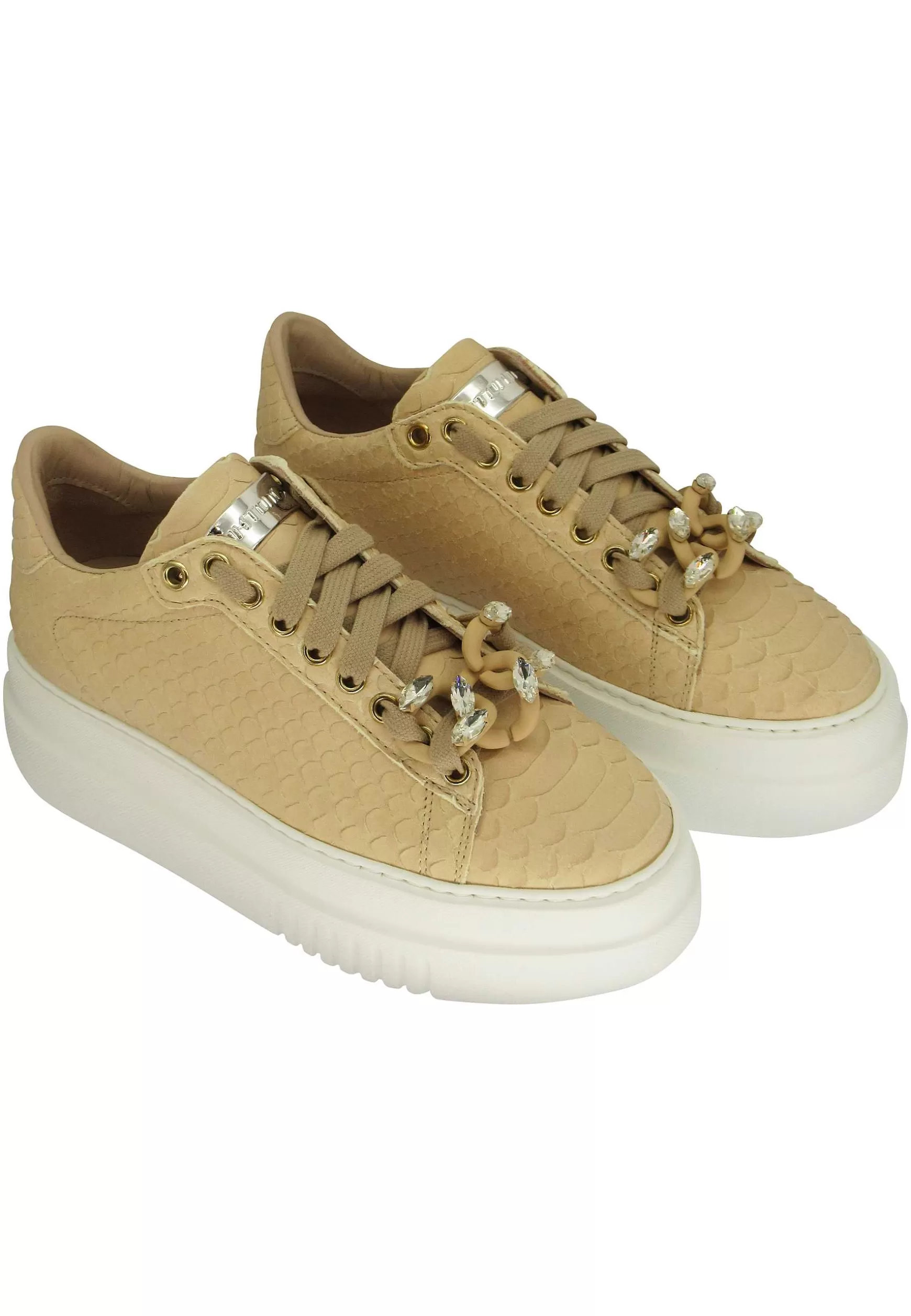 Sneakers Donna In Pelle Stampata Nude Con Morsetto In Strass E Zeppa Alta*Stokton Flash Sale