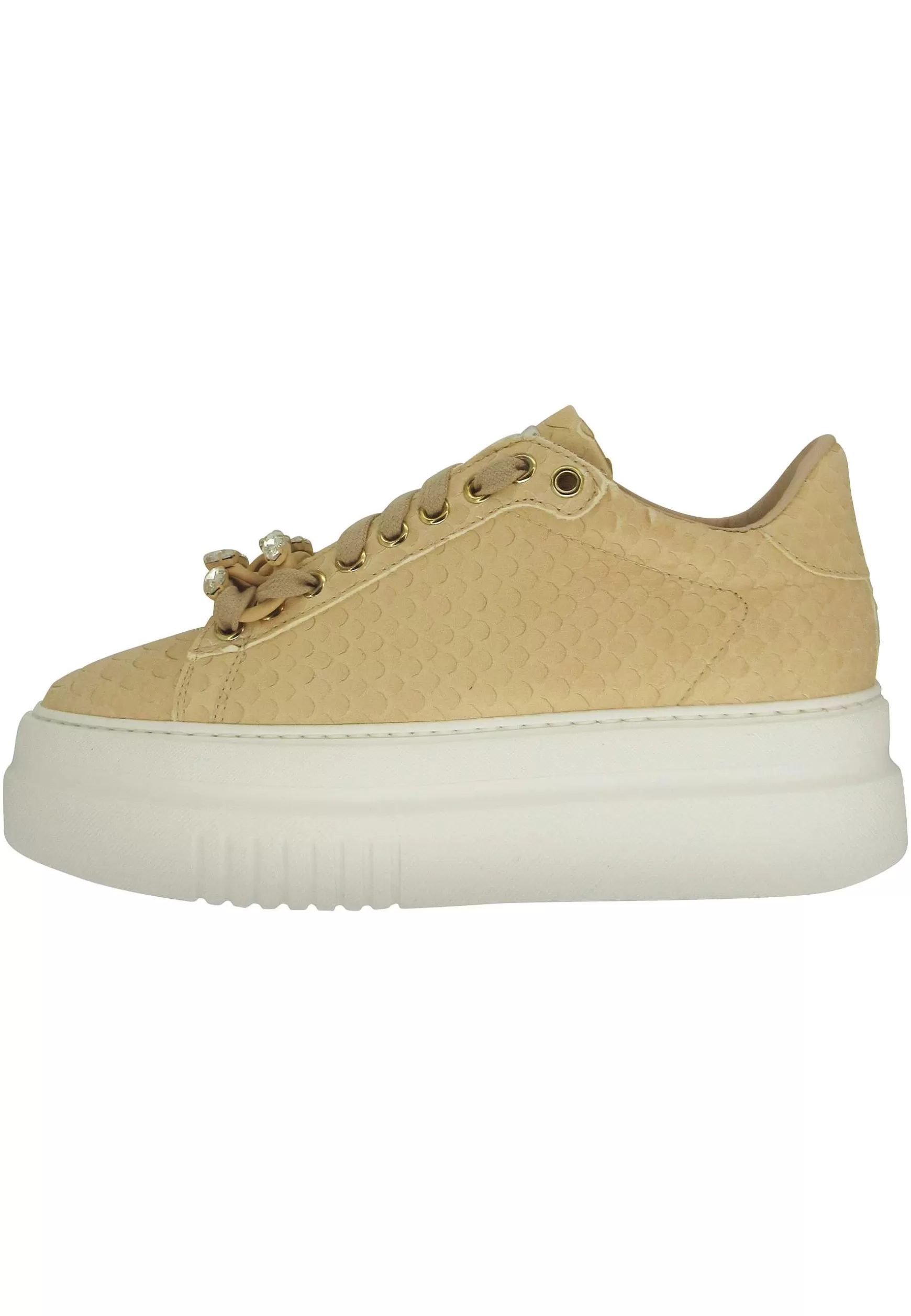 Sneakers Donna In Pelle Stampata Nude Con Morsetto In Strass E Zeppa Alta*Stokton Flash Sale