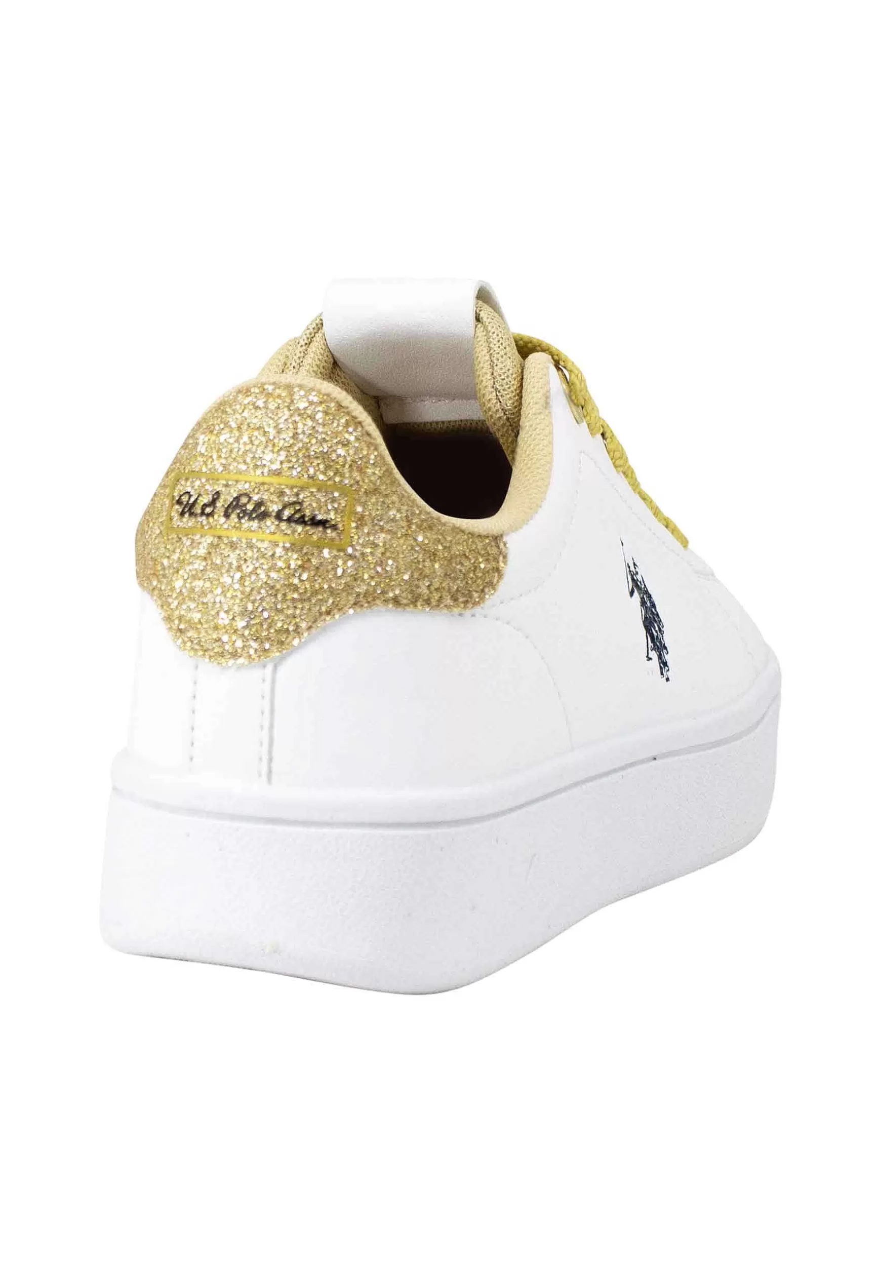 Sneakers Donna In Tessuto Bianco Con Riporto In Glitter Oro*U.S. Polo Assn Fashion