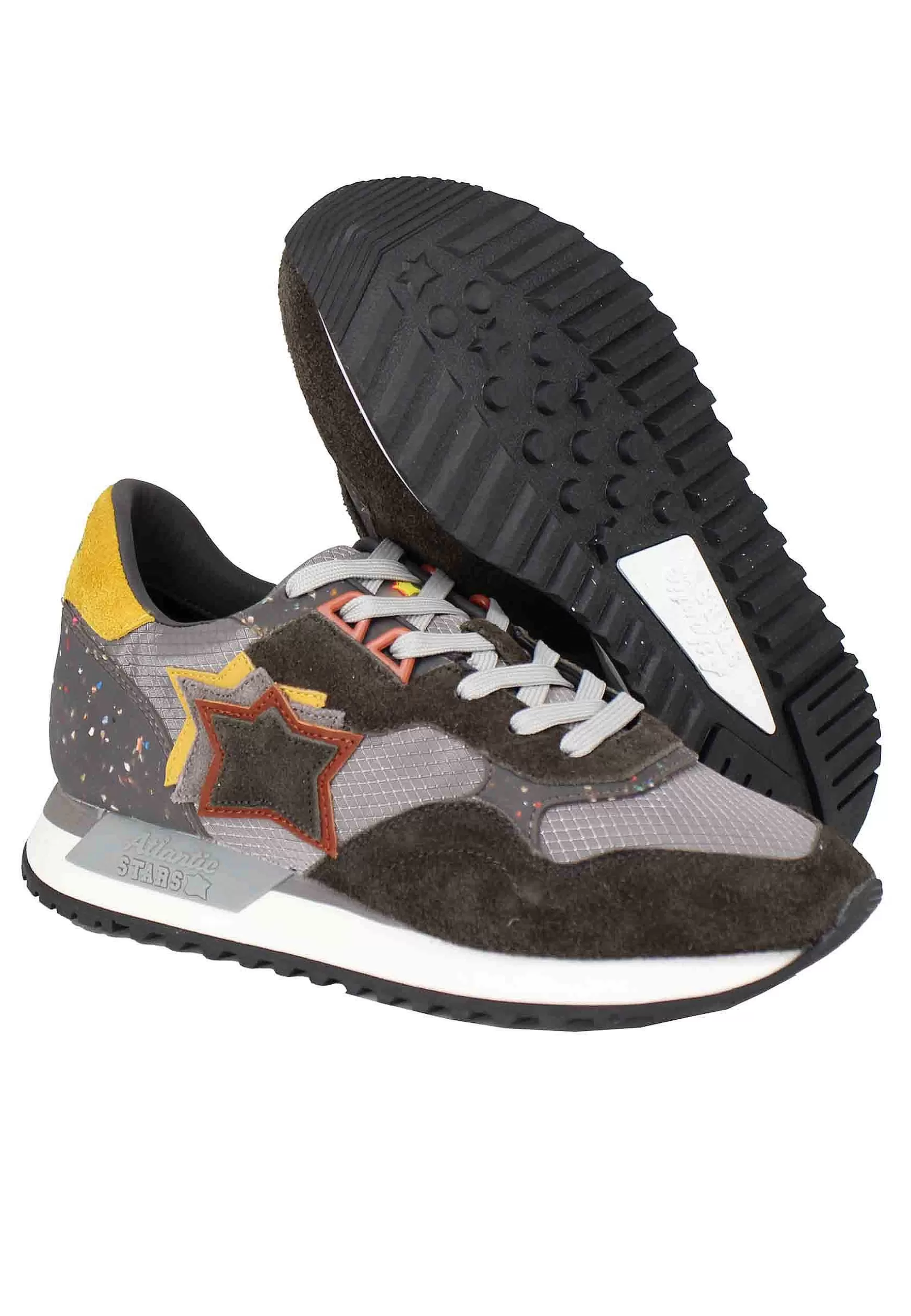 Sneakers Draco Uomo In Pelle E Tessuto Grigio Con Stelle In Tinta*Atlantic Star Shop