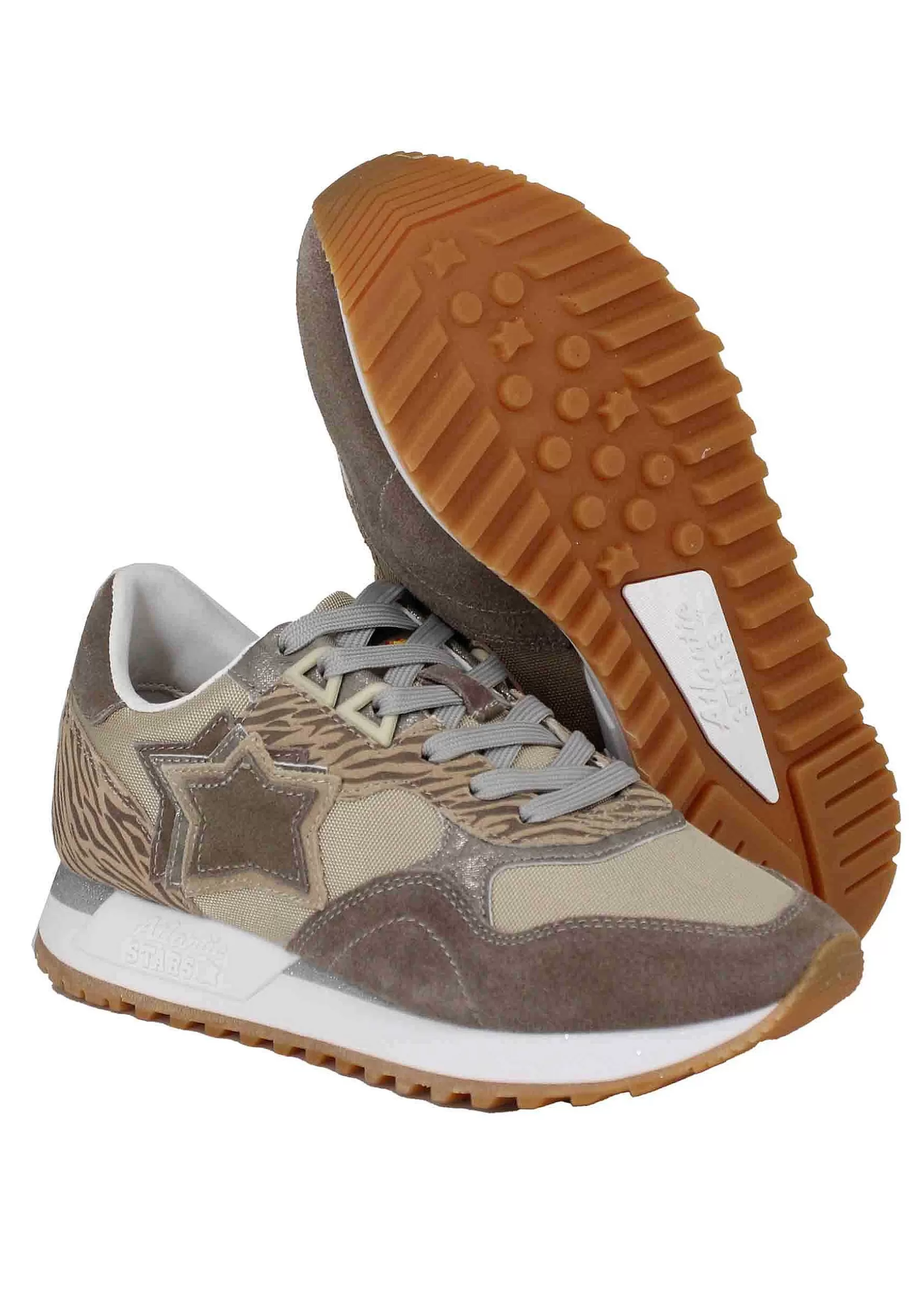 Sneakers Ghalac Donna In Pelle Beige E Tessuto Animalier Con Stelle In Tinta*Atlantic Star Online