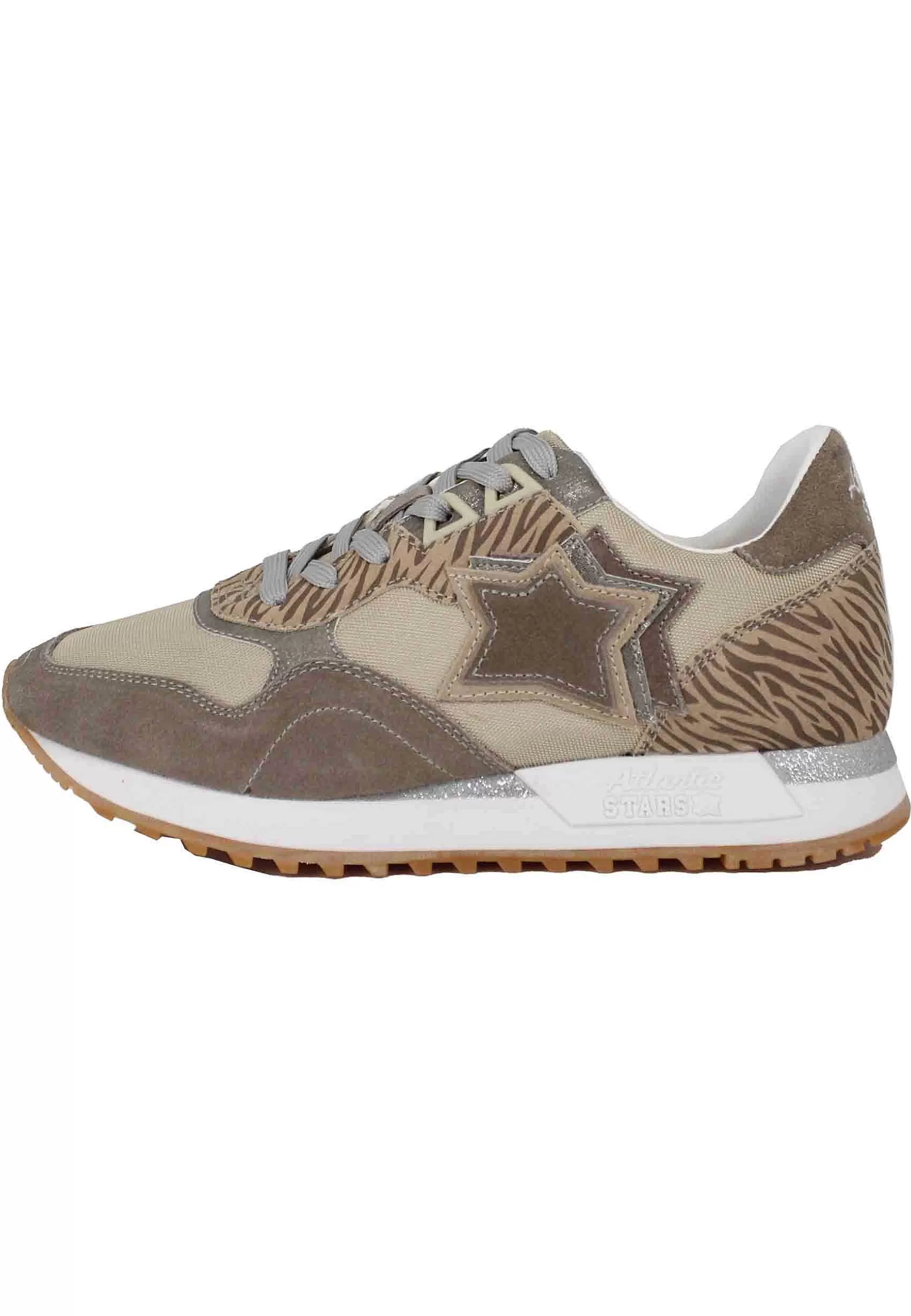 Sneakers Ghalac Donna In Pelle Beige E Tessuto Animalier Con Stelle In Tinta*Atlantic Star Online
