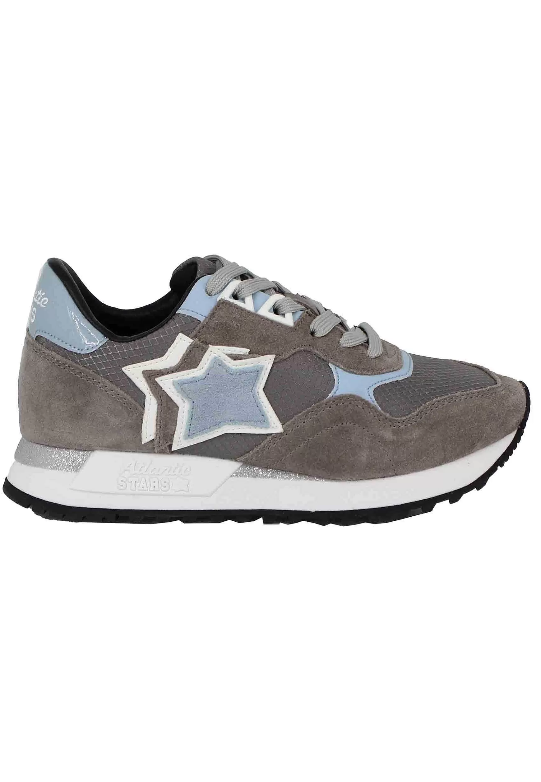 Sneakers Ghalac Donna In Pelle Taupe E Tessuto Celeste Con Stelle In Tinta*Atlantic Star Store