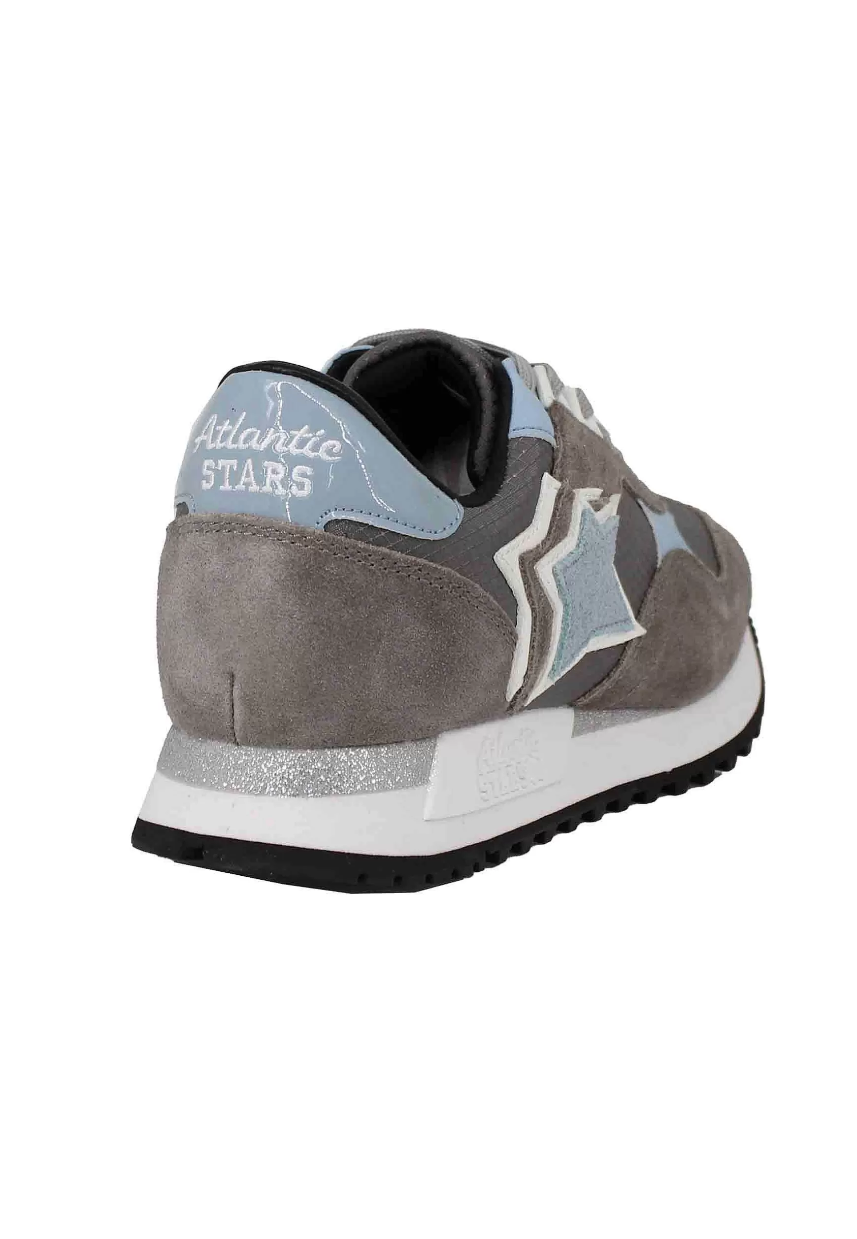Sneakers Ghalac Donna In Pelle Taupe E Tessuto Celeste Con Stelle In Tinta*Atlantic Star Store