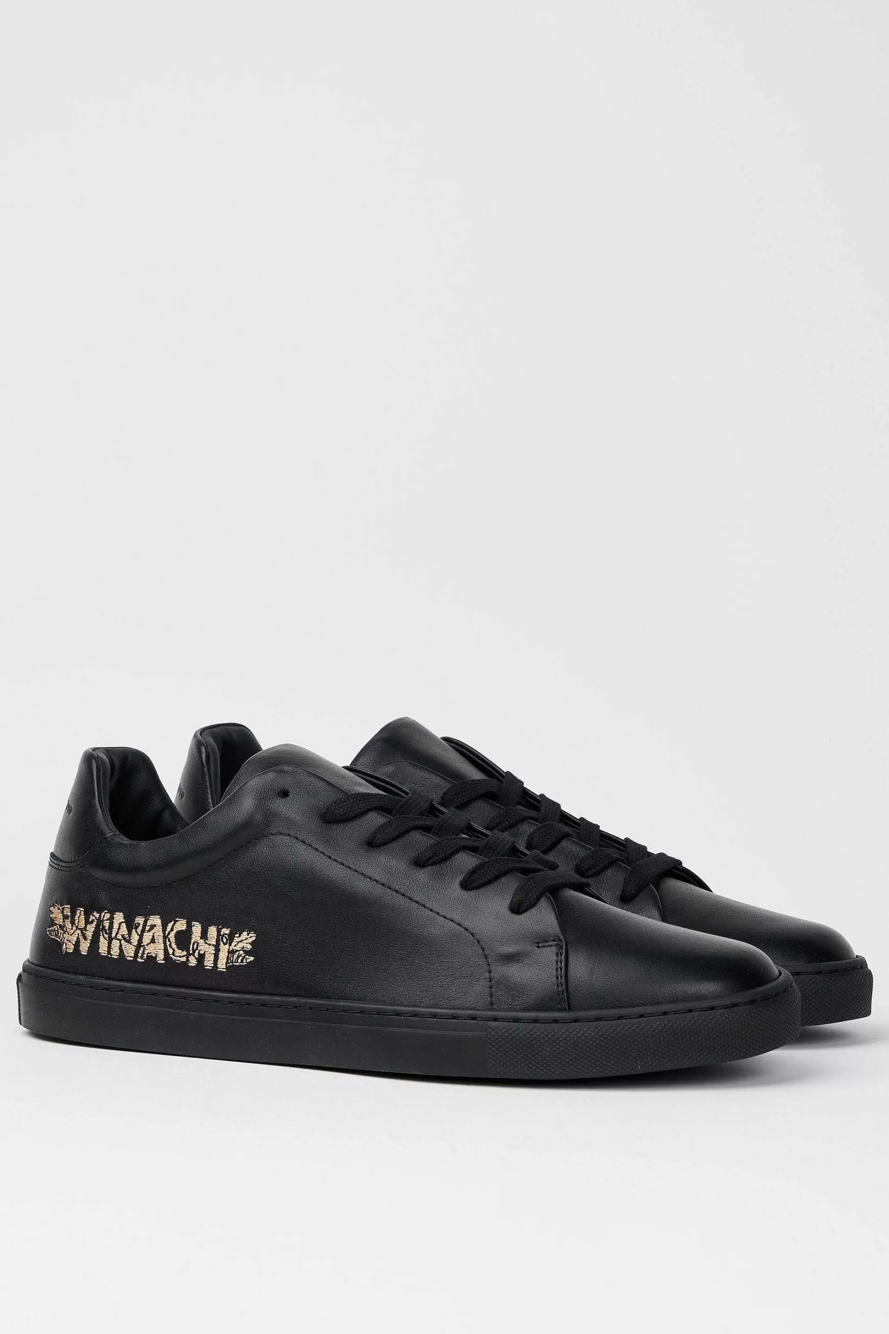 Sneakers Uomo Foro Italico Winachi In Pelle Nera Con Ricamo Oro*Pantofola d Cheap