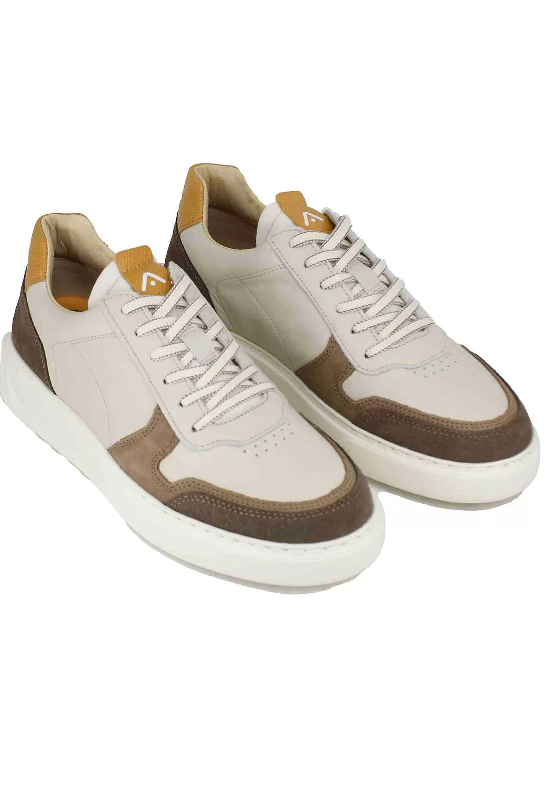 Sneakers Uomo In Pelle Beige Con Riporti In Camoscio*Ambitious Shop