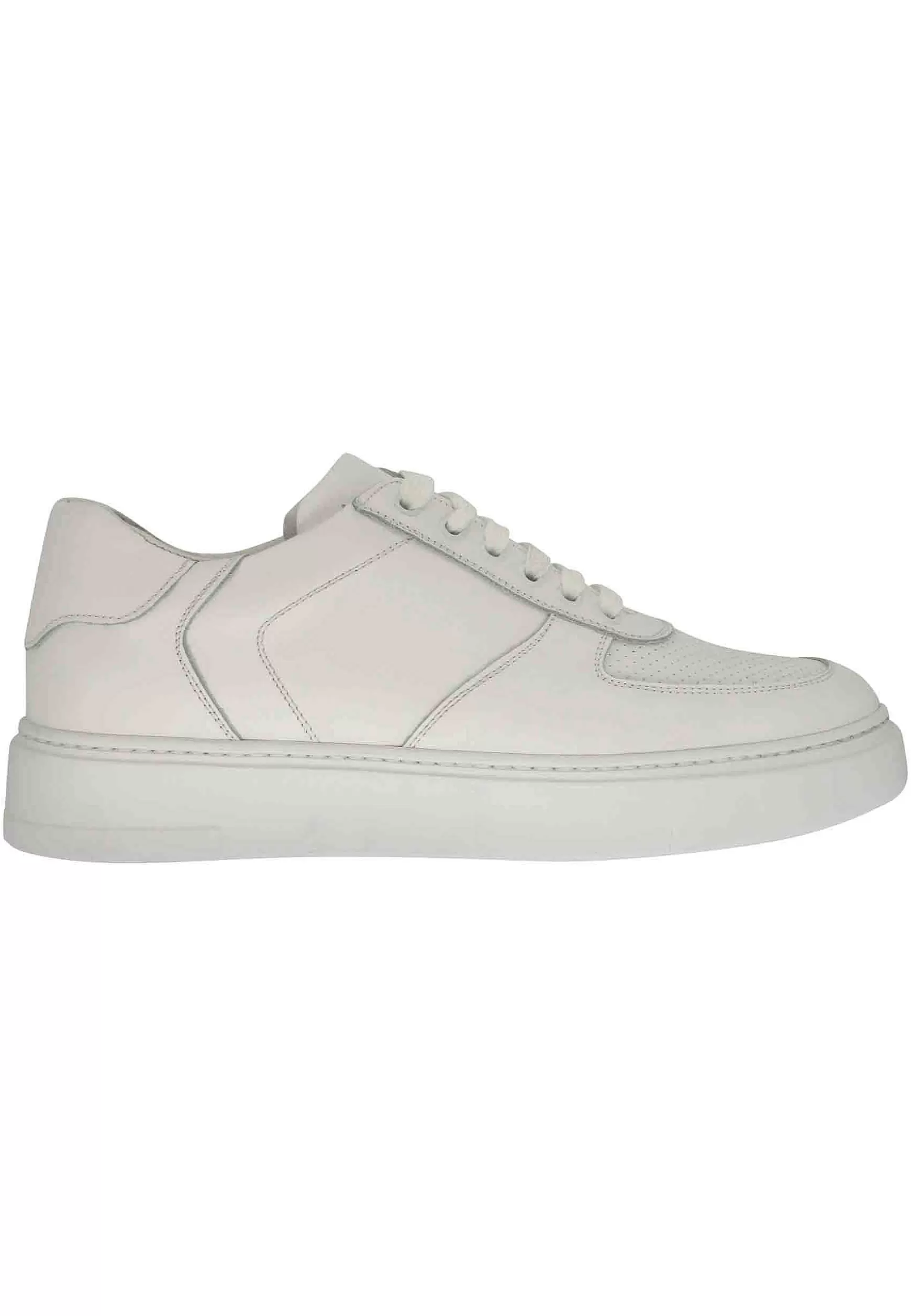 Sneakers Uomo In Pelle Bianca Con Cuciture E Fondo In Gomma** Sale