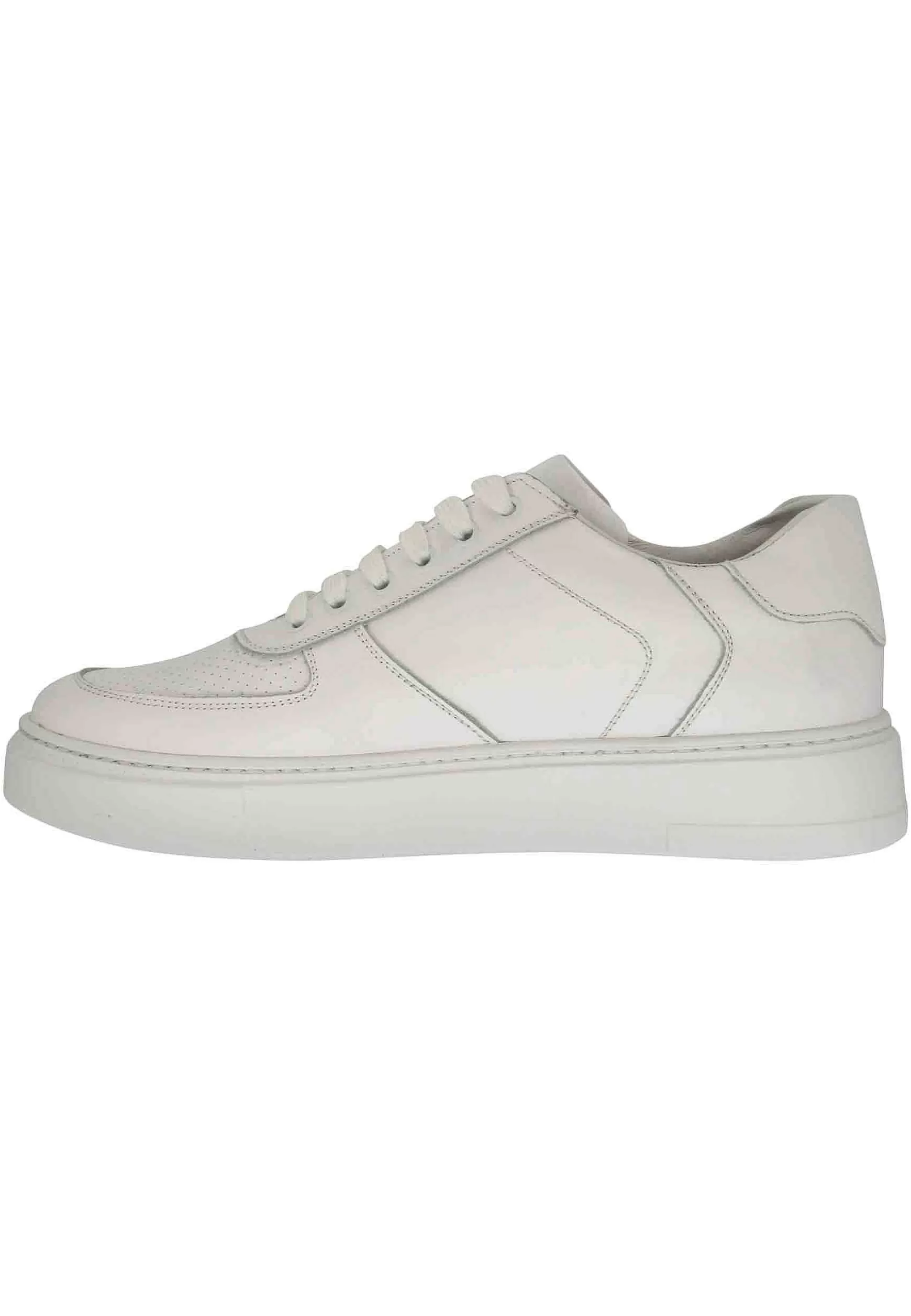Sneakers Uomo In Pelle Bianca Con Cuciture E Fondo In Gomma** Sale