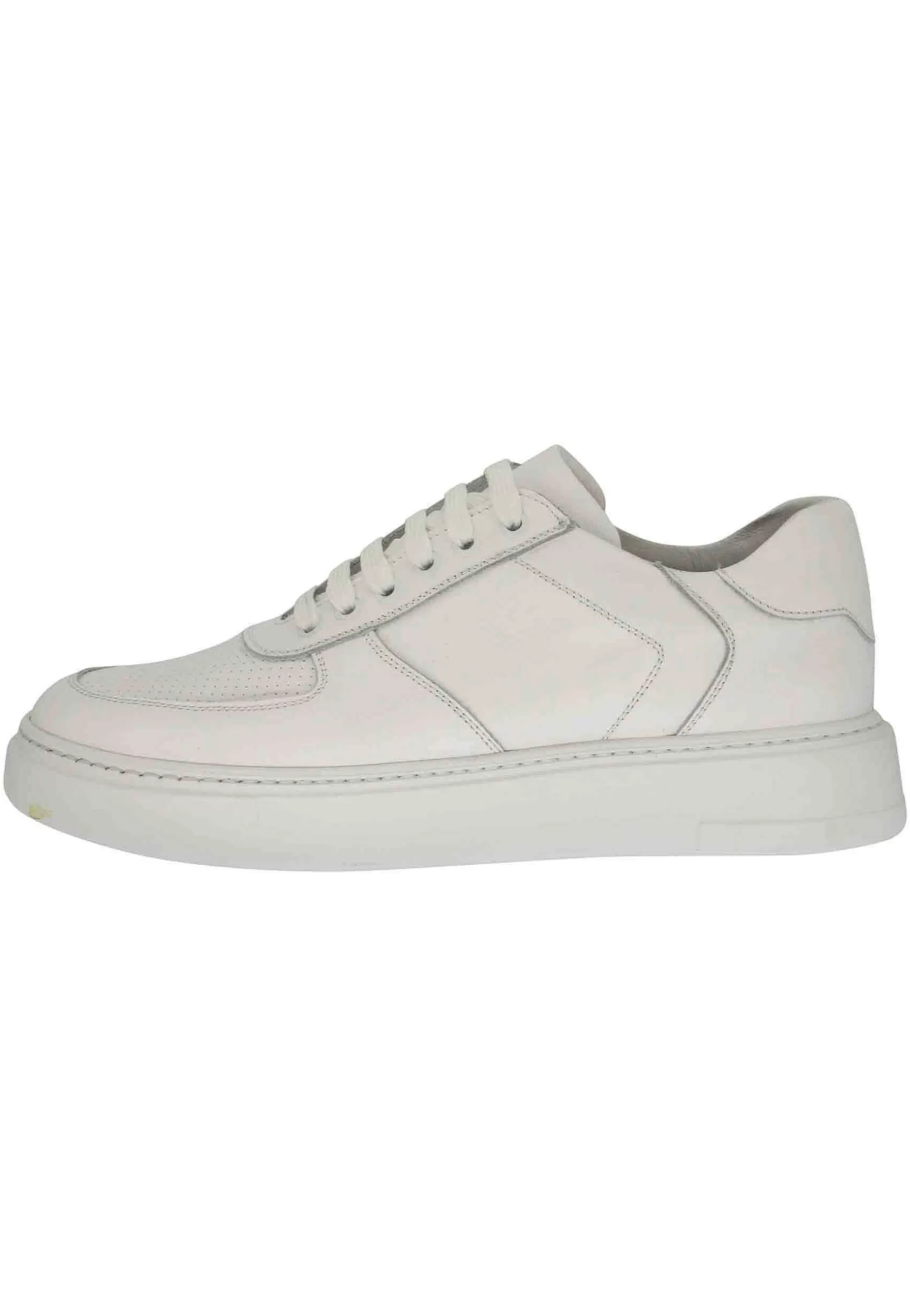 Sneakers Uomo In Pelle Bianca Con Cuciture E Fondo In Gomma** Sale