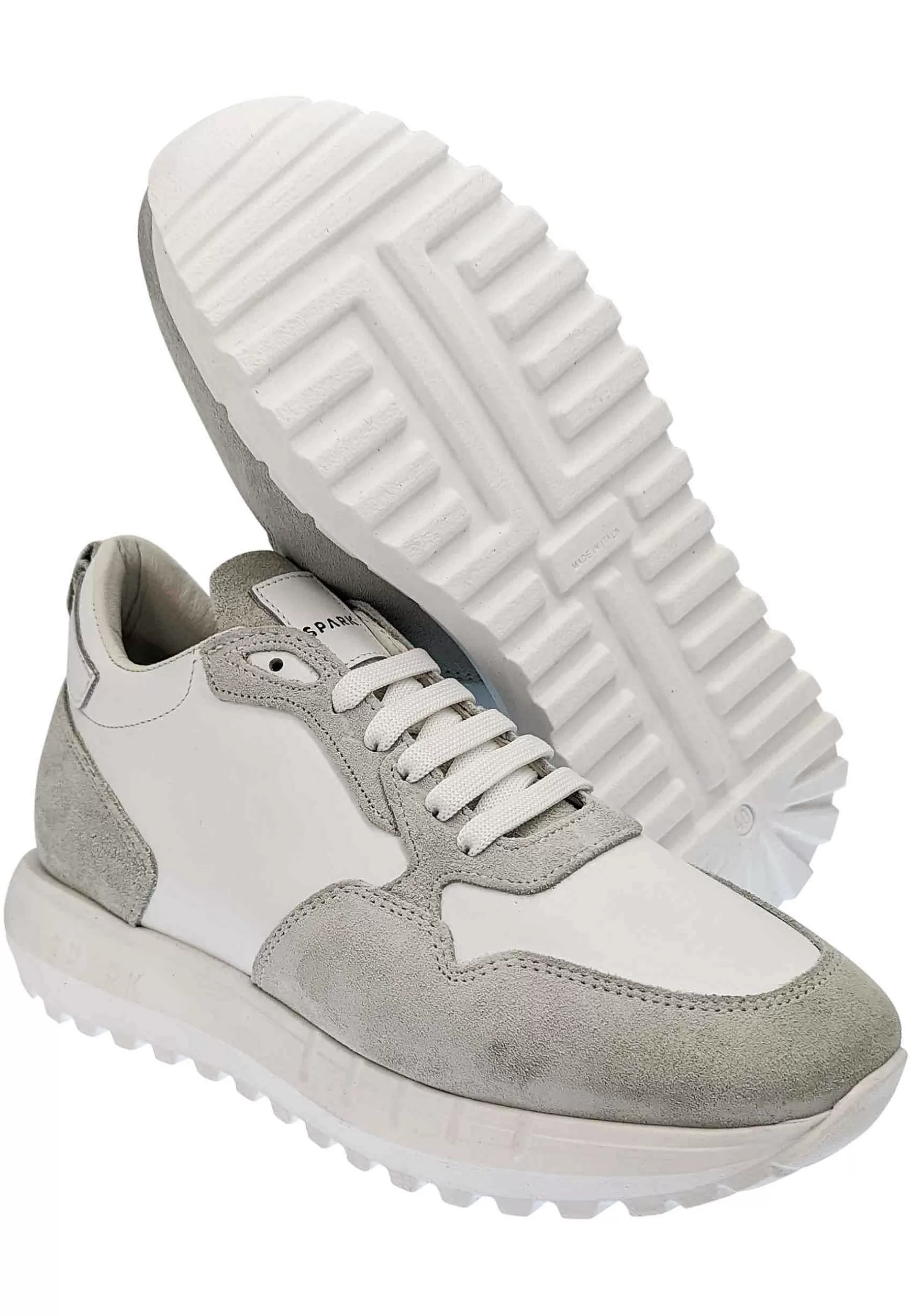 Sneakers Uomo In Pelle E Tessuto Of White Con Fondo Alto In Gomma** Sale