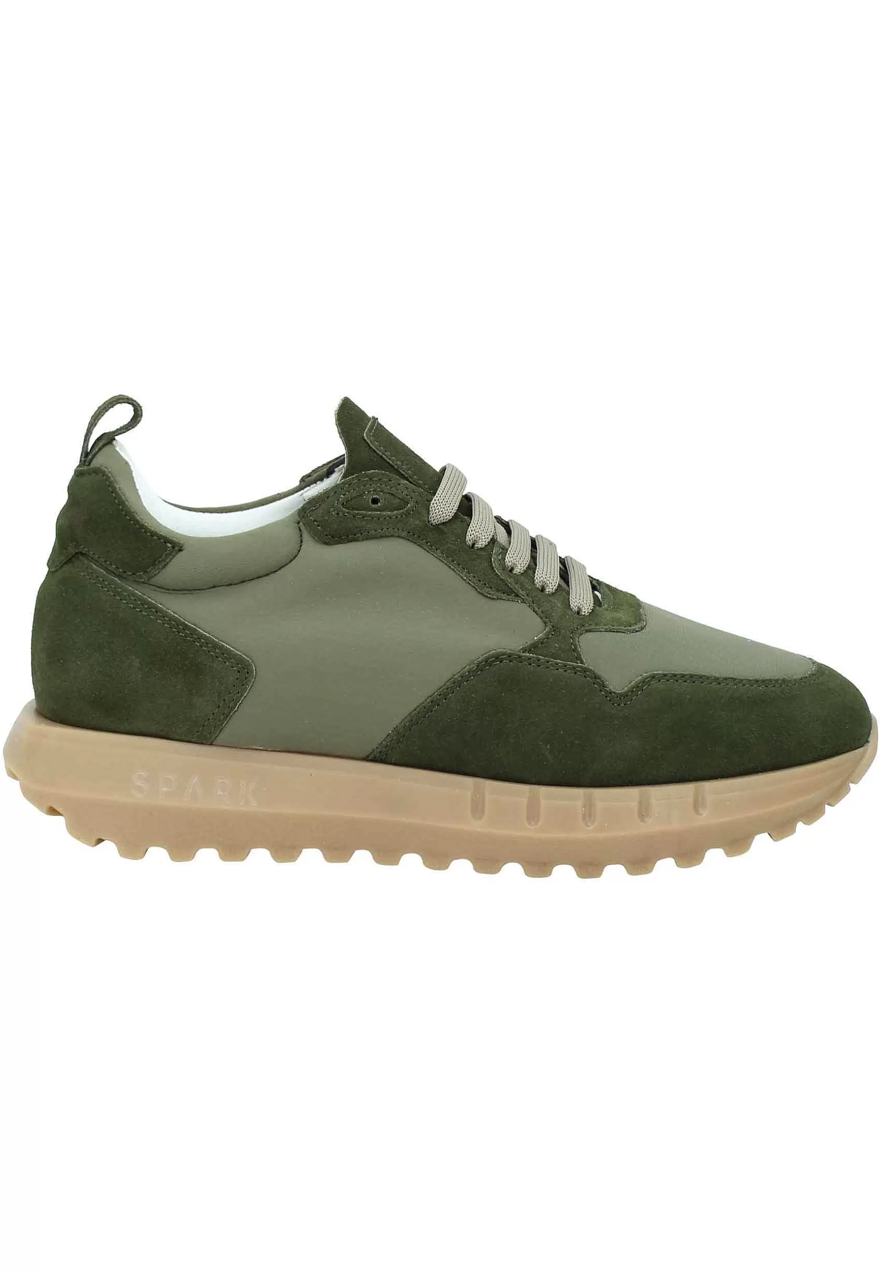 Sneakers Uomo In Pelle E Tessuto Verde Militare Con Fondo Alto In Gomma** Fashion