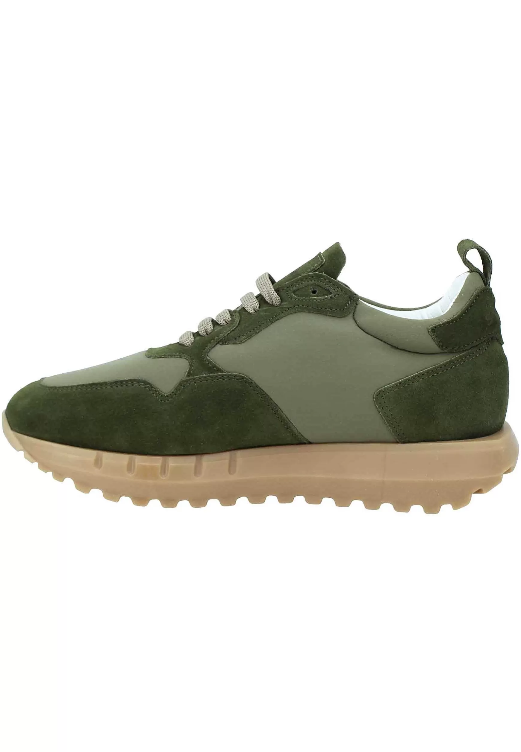Sneakers Uomo In Pelle E Tessuto Verde Militare Con Fondo Alto In Gomma** Fashion