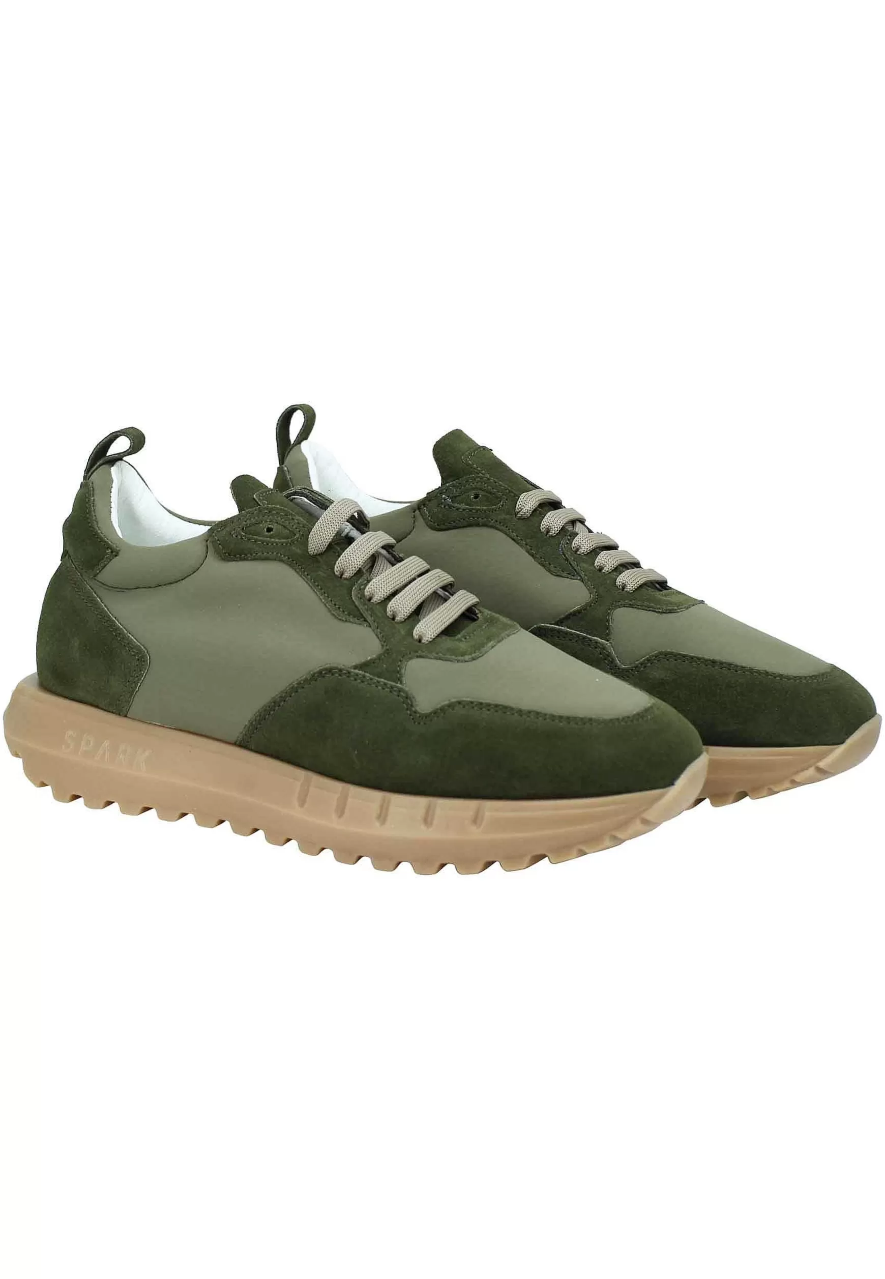 Sneakers Uomo In Pelle E Tessuto Verde Militare Con Fondo Alto In Gomma** Fashion